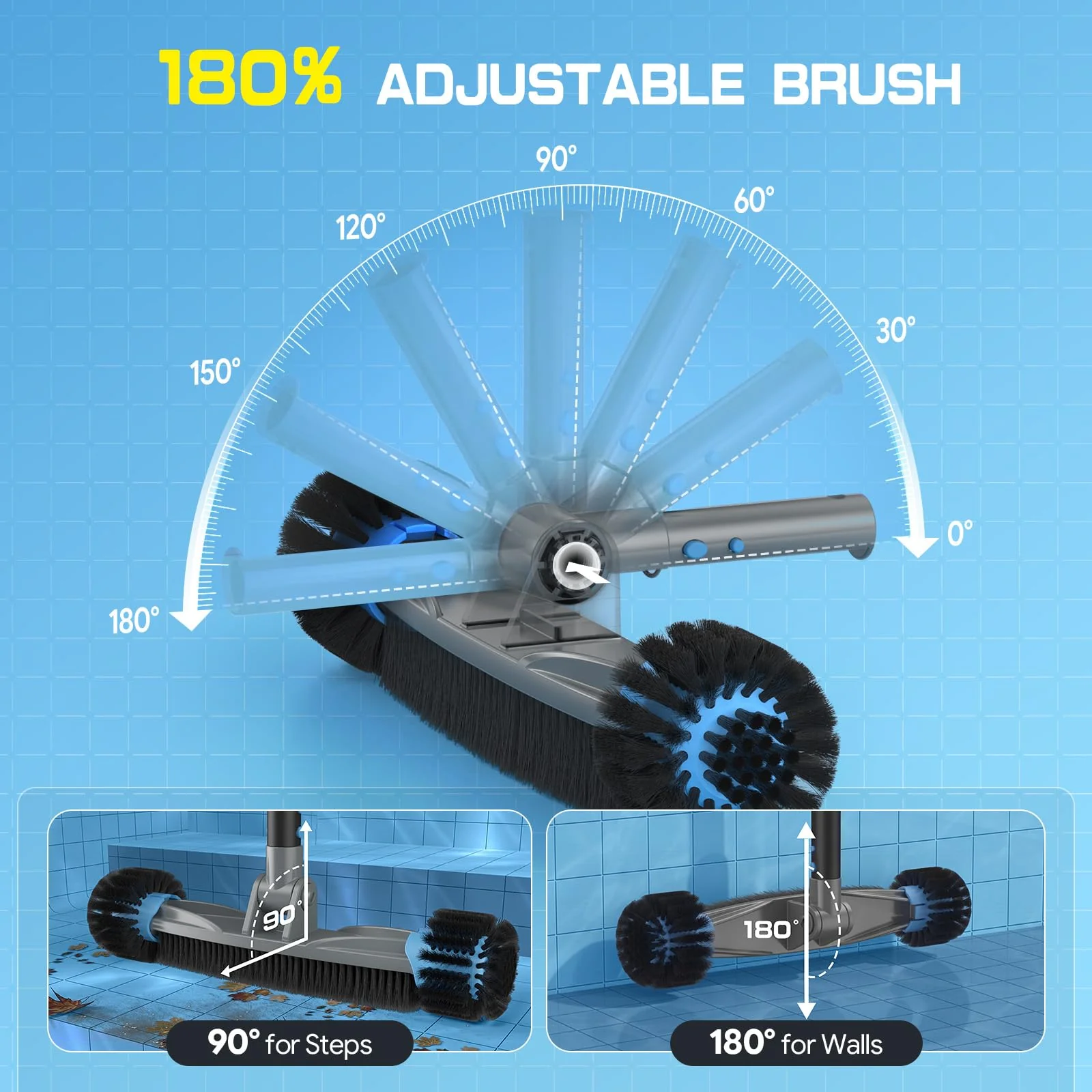 UIRWAY 6-in-1 Deluxe Swimming Pool Cleaning Kit - Includes Detachable Pool Brush, Deep Leaf Skimmer & Fine Mesh Net, Small Brush, Gloves, Adjustable Aluminum Pole Inground & Above Ground Cleaning - Image 5