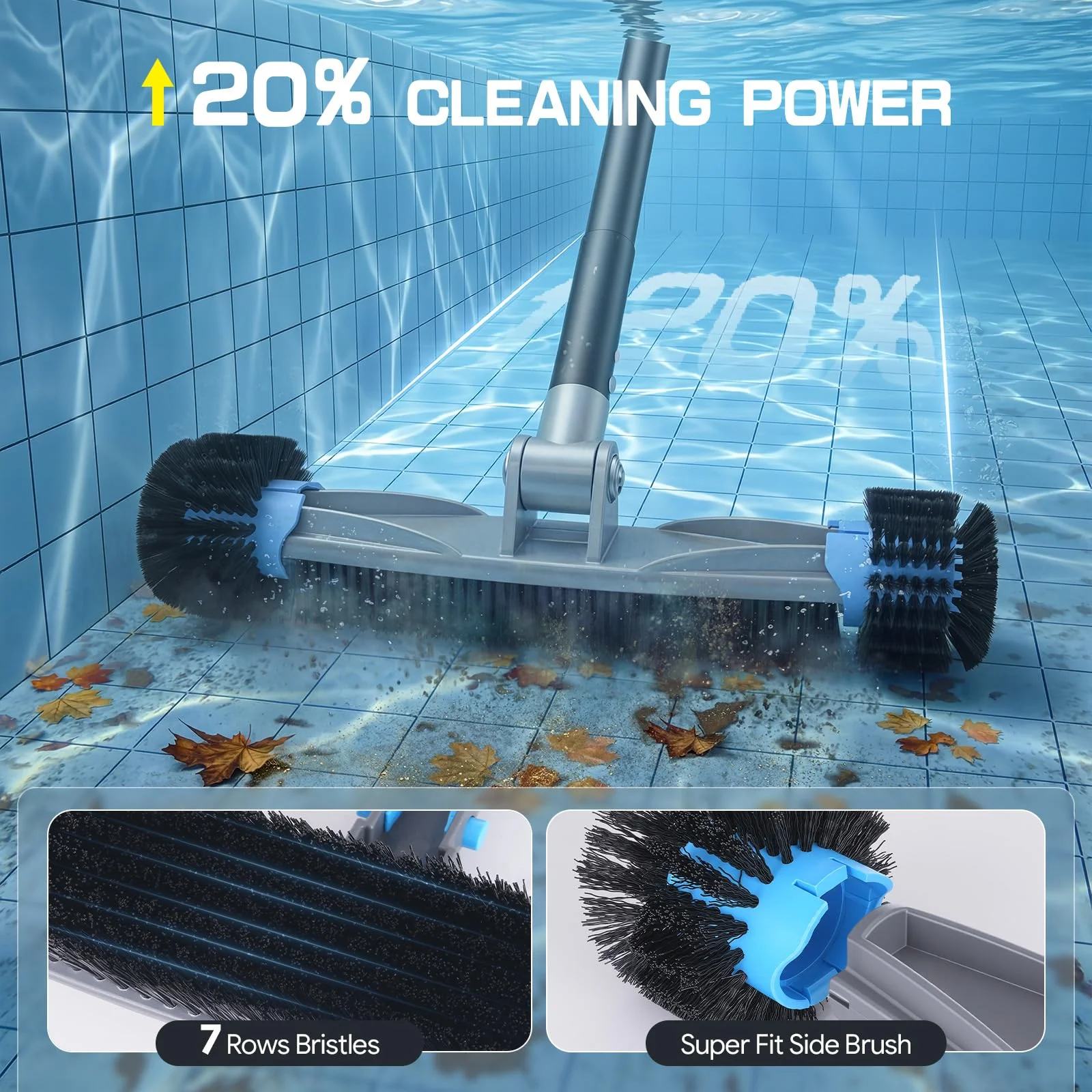 UIRWAY 6-in-1 Deluxe Swimming Pool Cleaning Kit - Includes Detachable Pool Brush, Deep Leaf Skimmer & Fine Mesh Net, Small Brush, Gloves, Adjustable Aluminum Pole Inground & Above Ground Cleaning - Image 6