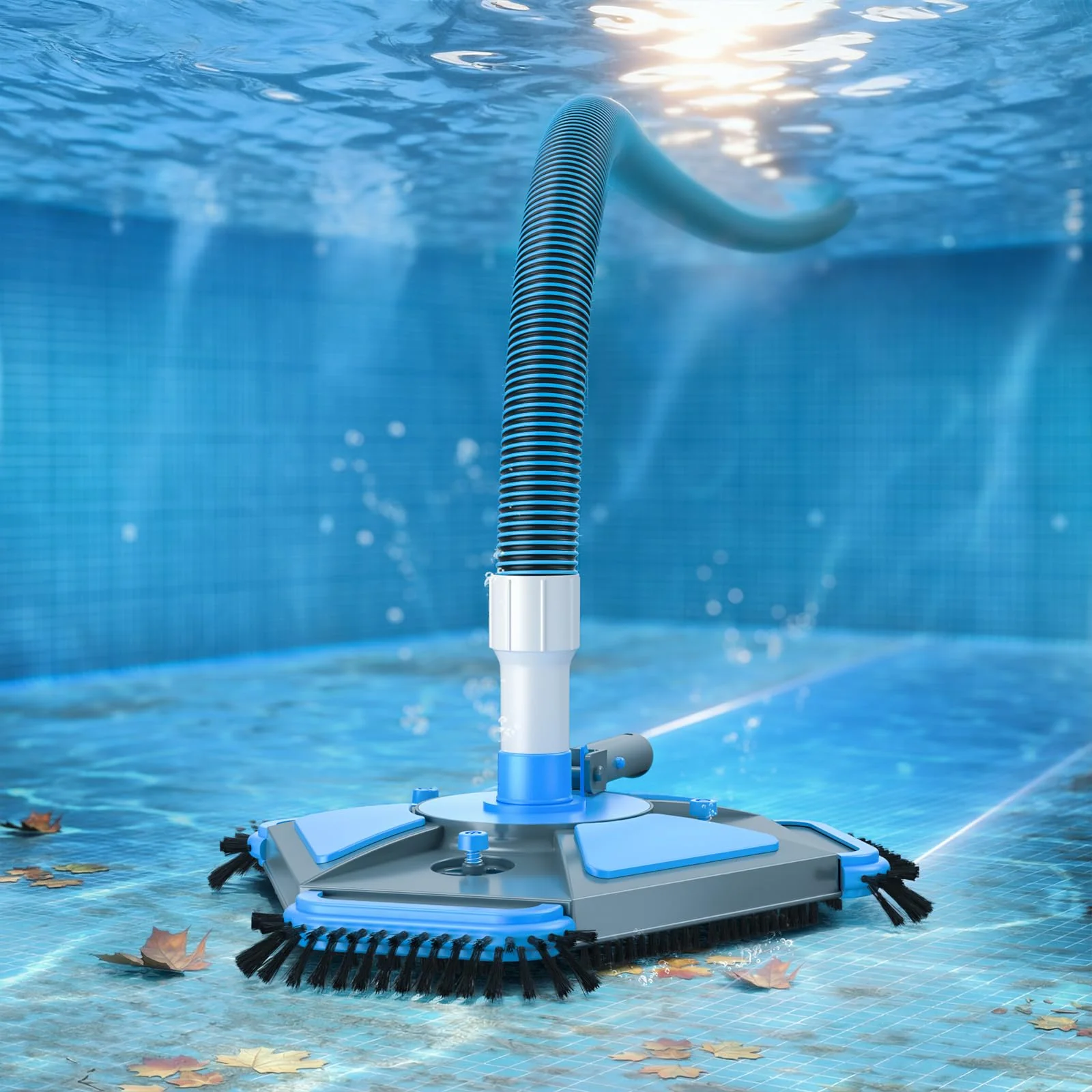 UIRWAY Upgrade Pool Vacuum Head with Side Brush & 360° Swivel Cuff, Heavy Duty Manual Kink-Resistant 1-1/2" x 30 Ft Vacuum Hoses, Weighted Triangular Shape for Inground & Above Ground Pool(No Pole) - Image 3
