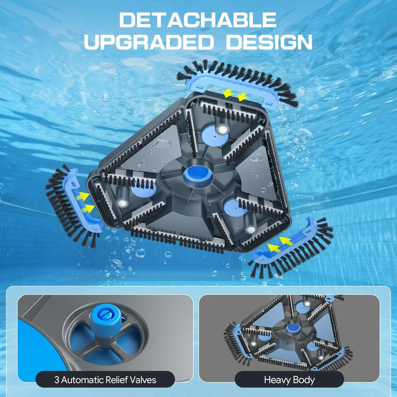 UIRWAY Upgrade Pool Vacuum Head with Side Brush & 360° Swivel Cuff, Heavy Duty Manual Kink-Resistant 1-1/2" x 30 Ft Vacuum Hoses, Weighted Triangular Shape for Inground & Above Ground Pool(No Pole) - Image 7