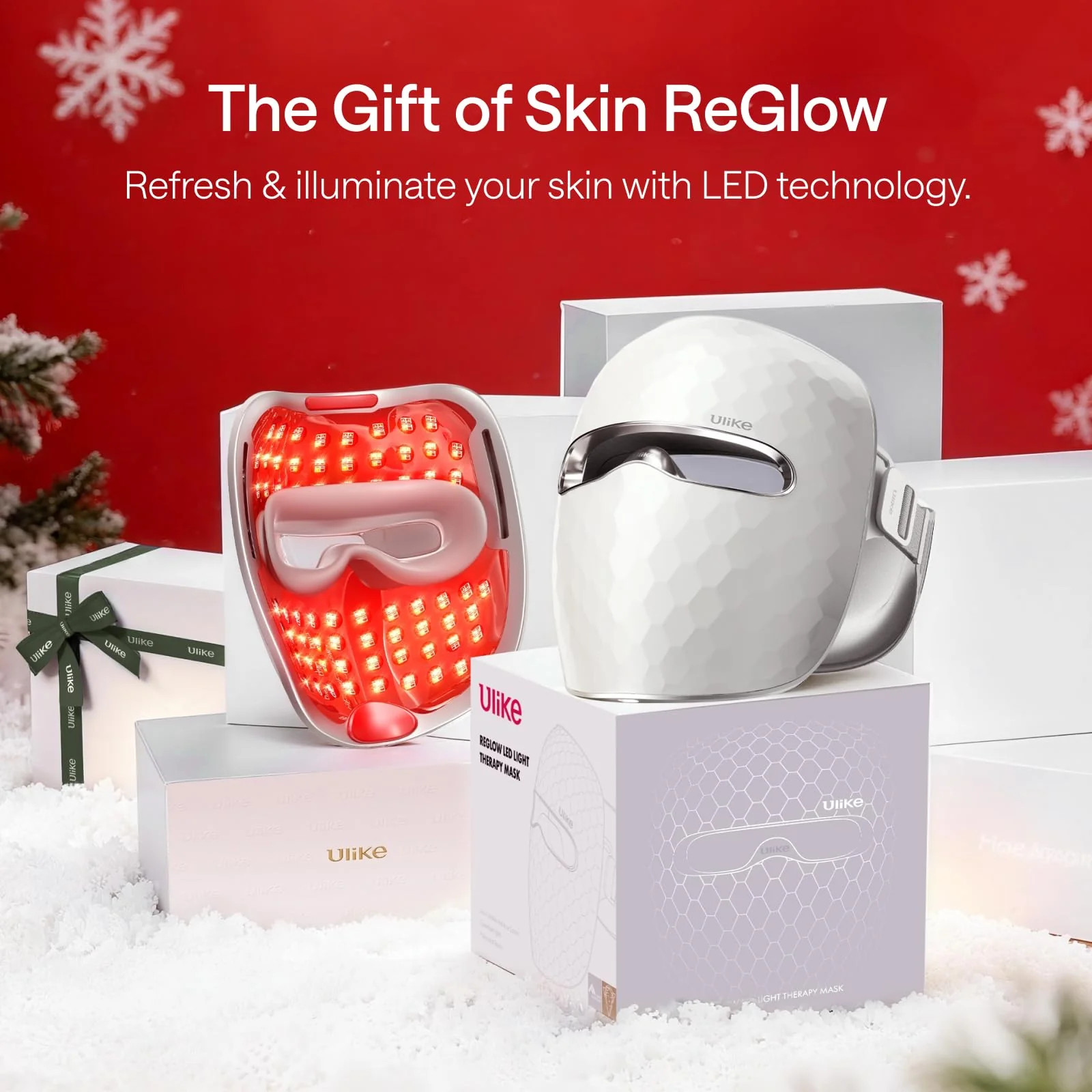Ulike ReGlow LED Light Therapy Mask, Red Light Therapy for Face, 4 Modes with Red, Blue, Yellow & Infrared Lights for Reduce Acne & Anti-Aging, Eye-Protection, 272 Beads, Remote Control,White - Image 2