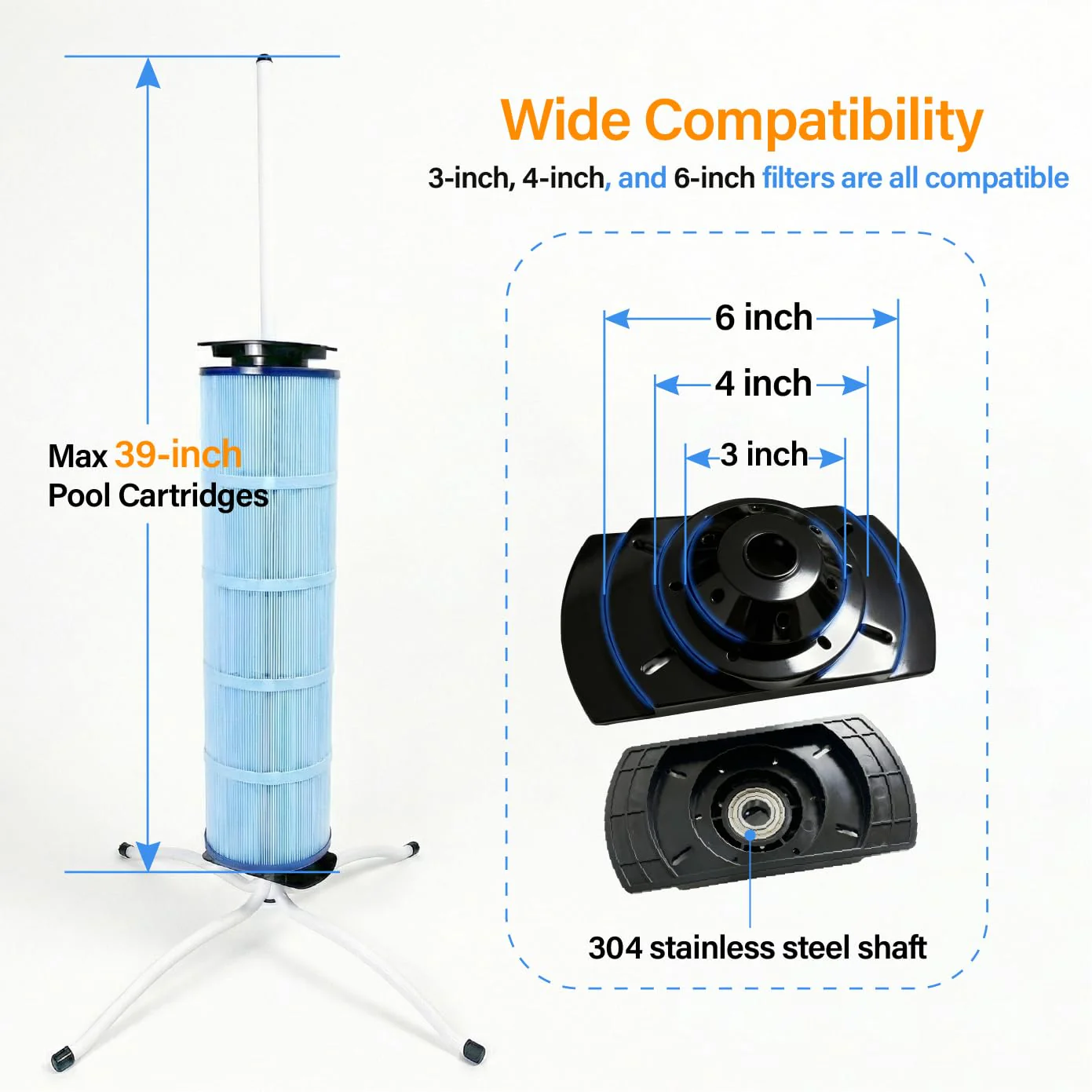 Ulinlo pouly Pool Filter Cleaner Stand Kit with Smooth Bearing, Rotatable Washing Tool for 3", 4", 6" Filter Cartridges - Image 8