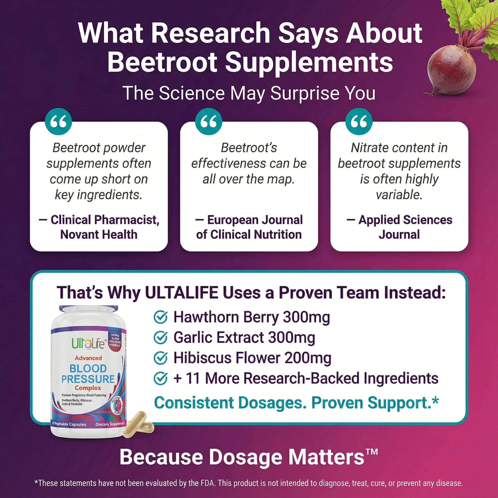 ULTALIFE Blood Pressure Supplements - Advanced Blood Pressure Supplement Complex - Hawthorn Berry, Hibiscus, Garlic, Forskolin - 14 Vitamins & Herbs, 30 Day Supply in Veggie Capsules - Image 3