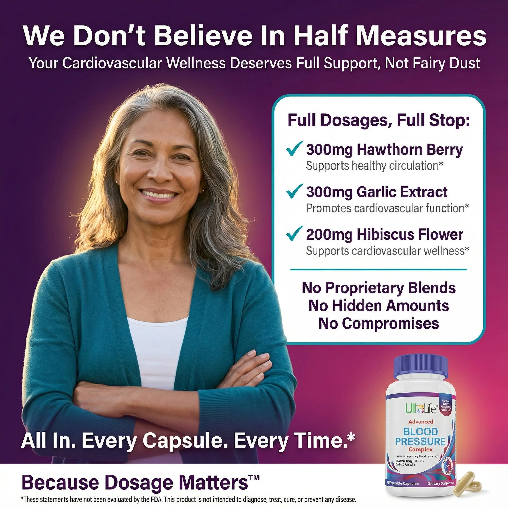 ULTALIFE Blood Pressure Supplements - Advanced Blood Pressure Supplement Complex - Hawthorn Berry, Hibiscus, Garlic, Forskolin - 14 Vitamins & Herbs, 30 Day Supply in Veggie Capsules - Image 7