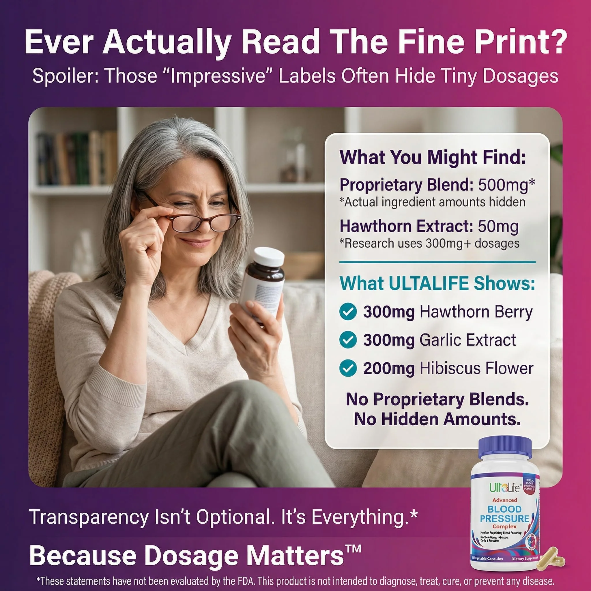 ULTALIFE Blood Pressure Supplements - Advanced Blood Pressure Supplement Complex - Hawthorn Berry, Hibiscus, Garlic, Forskolin - 14 Vitamins & Herbs, 30 Day Supply in Veggie Capsules - Image 9
