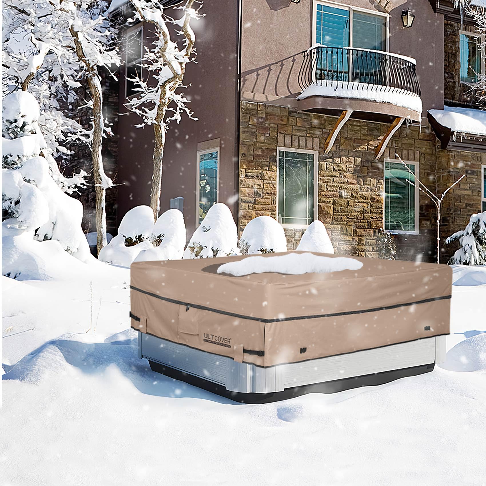 ULTCOVER Waterproof 600D Polyester Square Hot Tub Cover Outdoor SPA Covers 80 x 80 inch - Image 4
