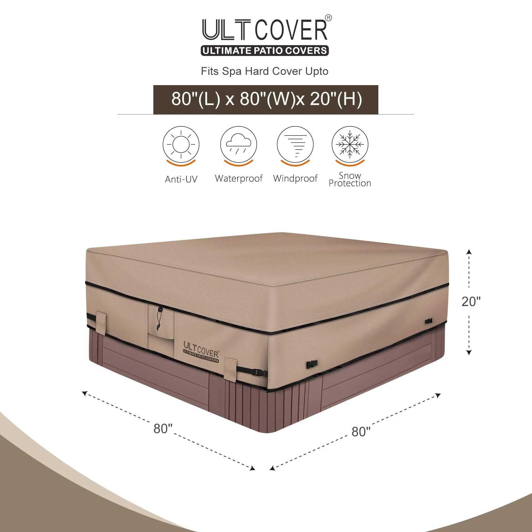 ULTCOVER Waterproof 600D Polyester Square Hot Tub Cover Outdoor SPA Covers 80 x 80 inch - Image 7