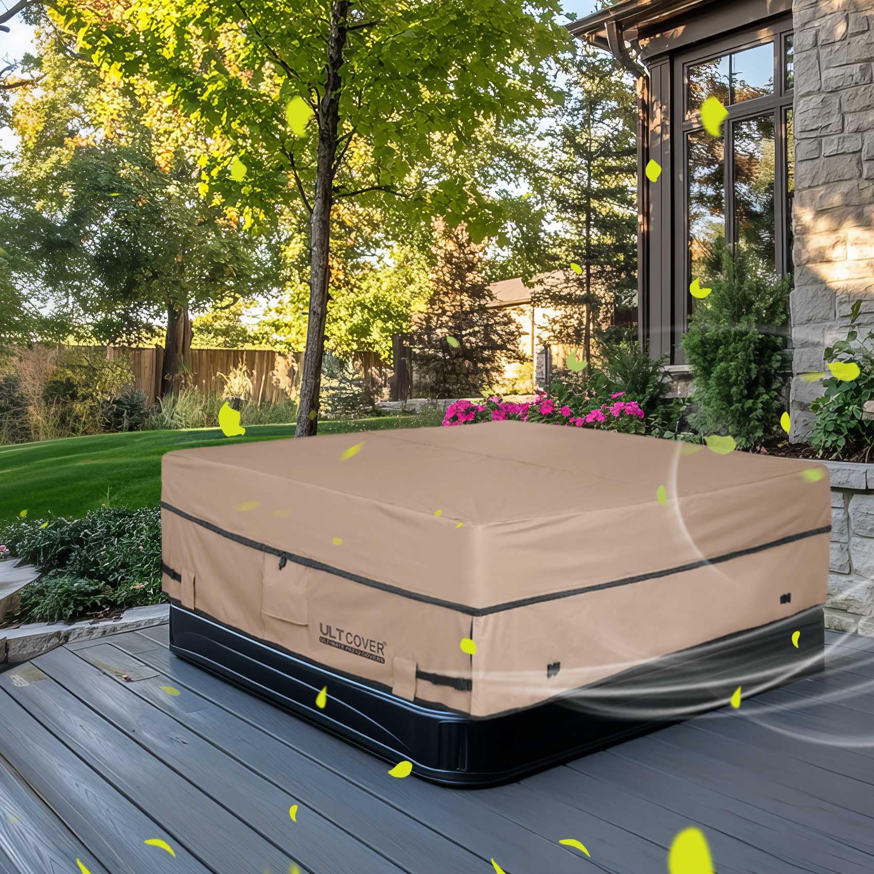 ULTCOVER Waterproof 600D Polyester Square Hot Tub Cover Outdoor SPA Covers 85 x 85 inch - Image 2