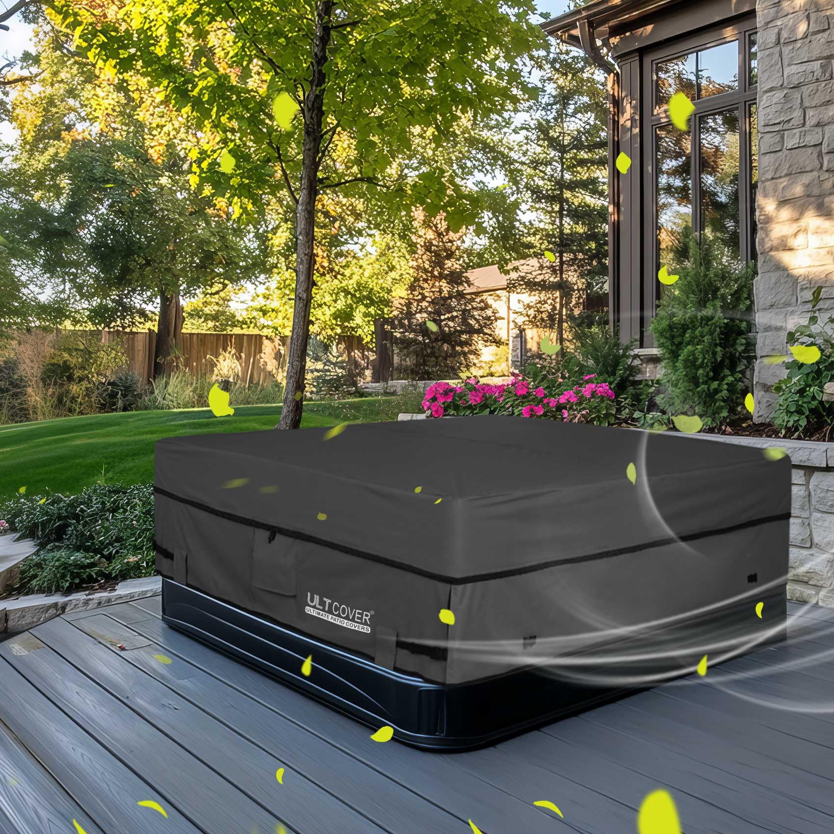 ULTCOVER Waterproof 600D Polyester Square Hot Tub Cover Outdoor SPA Covers 85 x 85 inch, Black - Image 2