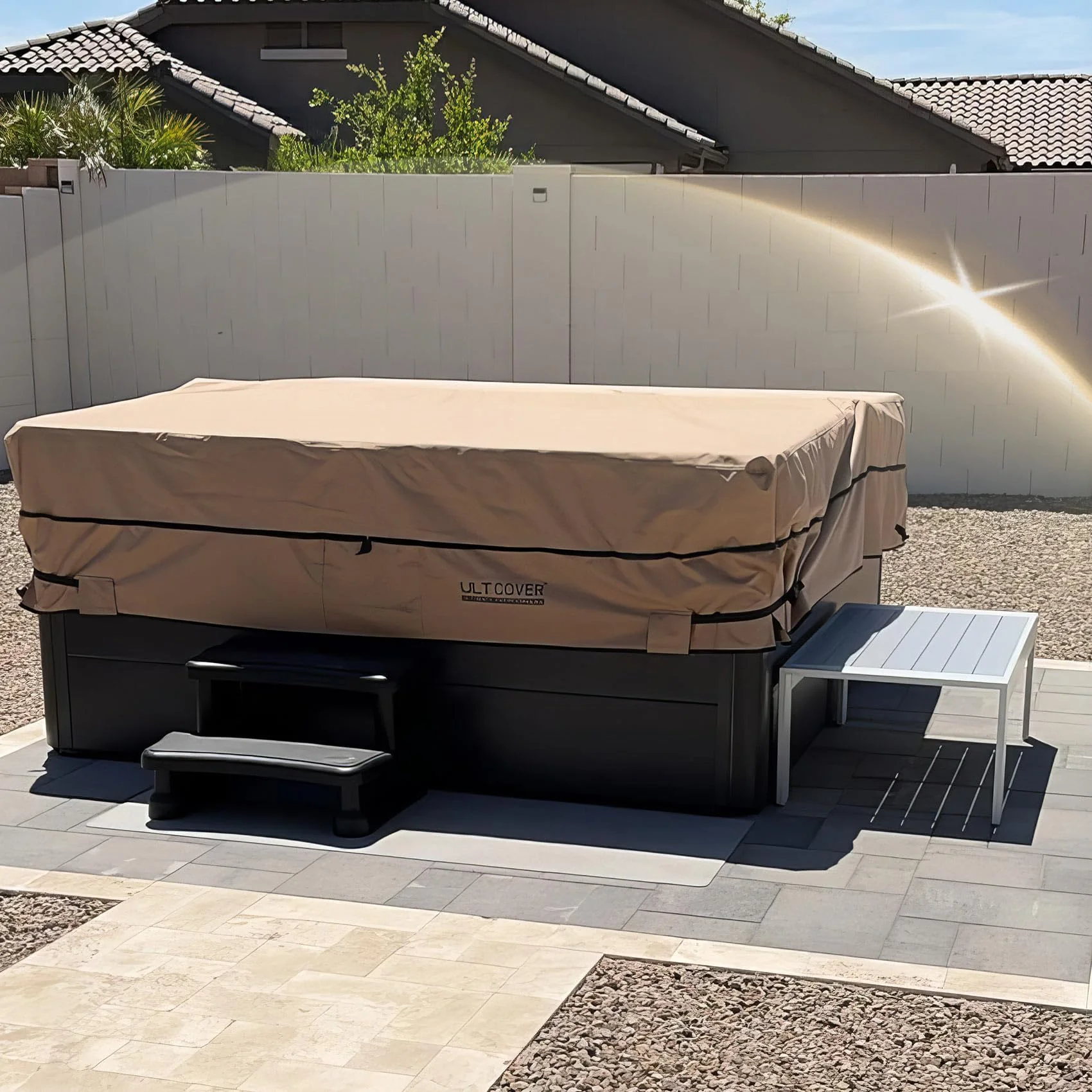 ULTCOVER Waterproof 600D Polyester Square Hot Tub Cover Outdoor SPA Covers 95 x 95 inch - Image 3