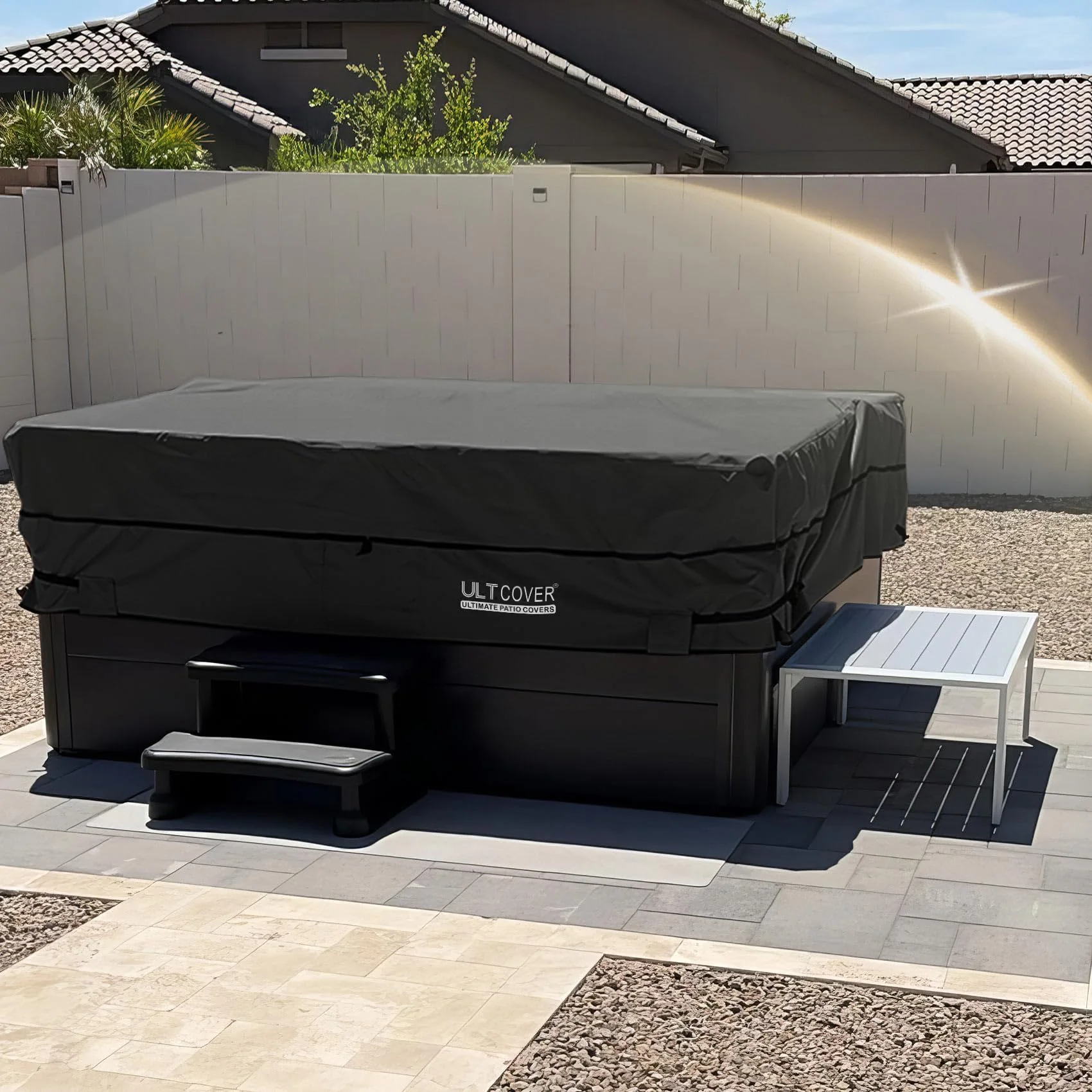 ULTCOVER Waterproof 600D Polyester Square Hot Tub Cover Outdoor SPA Covers 95 x 95 inch, Black - Image 3