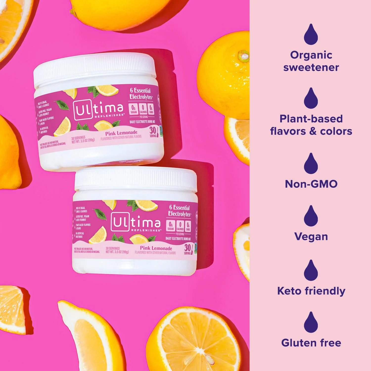 Ultima Replenisher Daily Electrolyte Powder Drink Mix – Pink Lemonade, 30 Servings Canister – Zero Sugar Hydration Powder with 6 Electrolytes & Minerals – Sugar Free, Plant-Based & Keto Friendly - Image 5