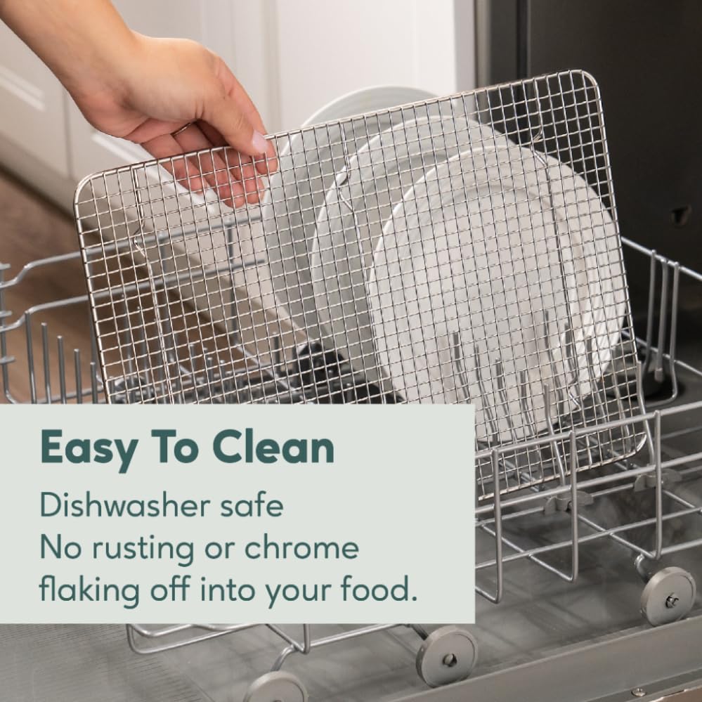 Ultra Cuisine Oven-Safe, Dishwasher-Safe 100% Stainless Steel Cooling and Baking Rack Set Heavy Duty Tight-Wire - 11.5 x 16.5-inch - Set of 2 - Half Sheet Pan Cooling Racks - Image 5