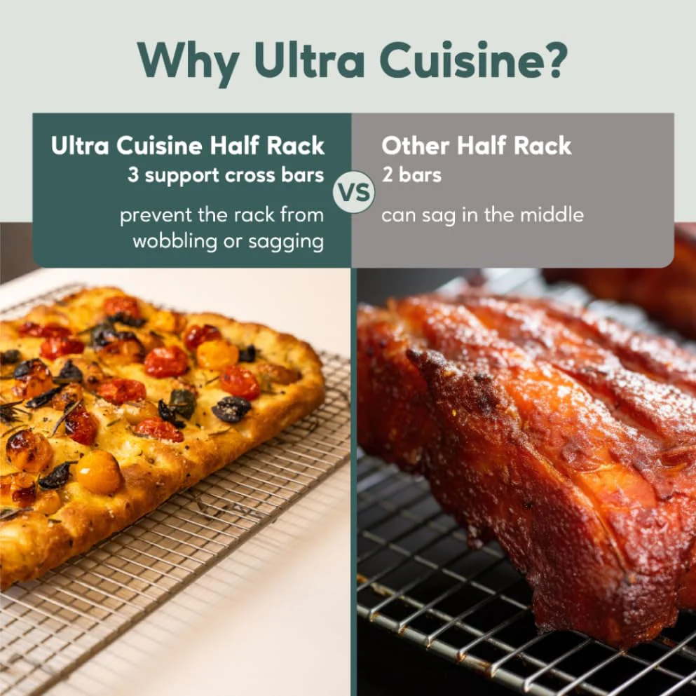 Ultra Cuisine Oven-Safe, Dishwasher-Safe 100% Stainless Steel Cooling and Baking Rack Set Heavy Duty Tight-Wire - 11.5 x 16.5-inch - Set of 2 - Half Sheet Pan Cooling Racks - Image 7