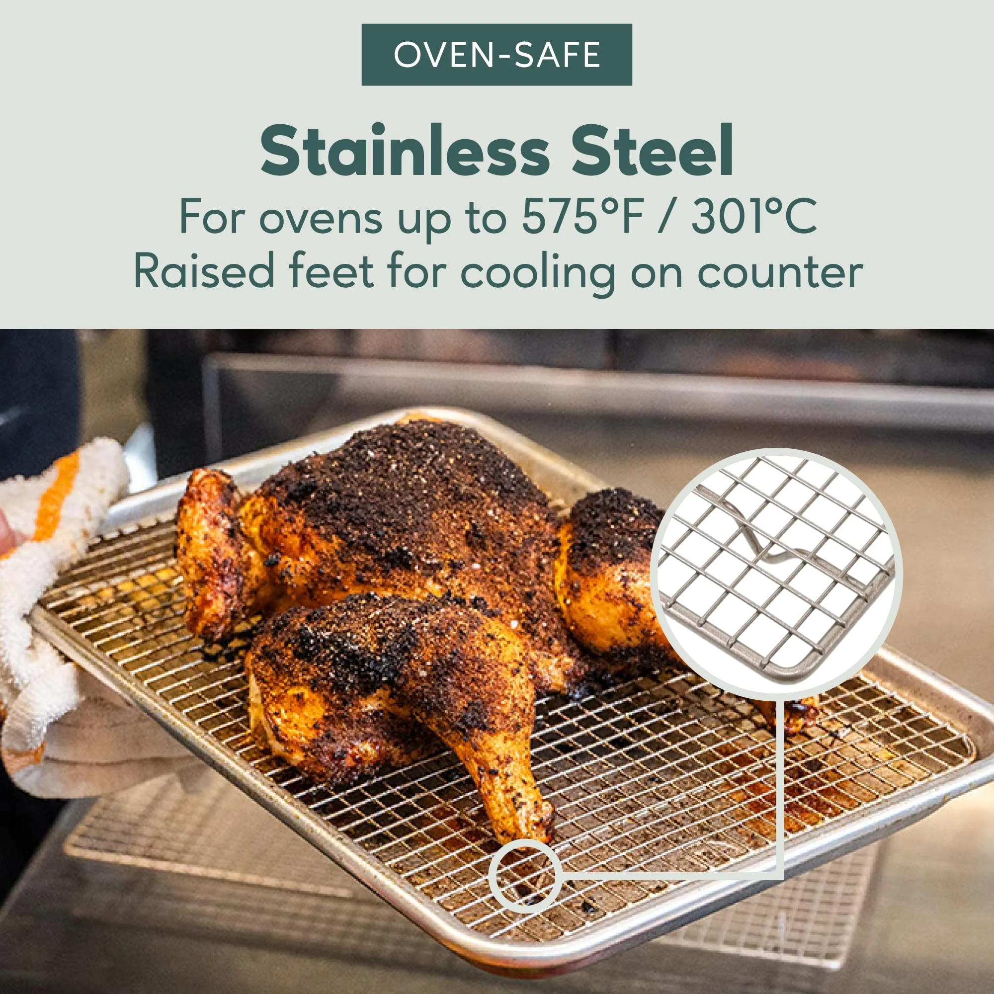 Ultra Cuisine Oven-Safe, Dishwasher-Safe 100% Stainless Steel Cooling & Baking Rack Set - Jelly Roll Sheet Pan Size - Heavy Duty - 10 x 14.7" - Set of 2 - Wire Cooling Racks for Baking & Cooking - Image 3