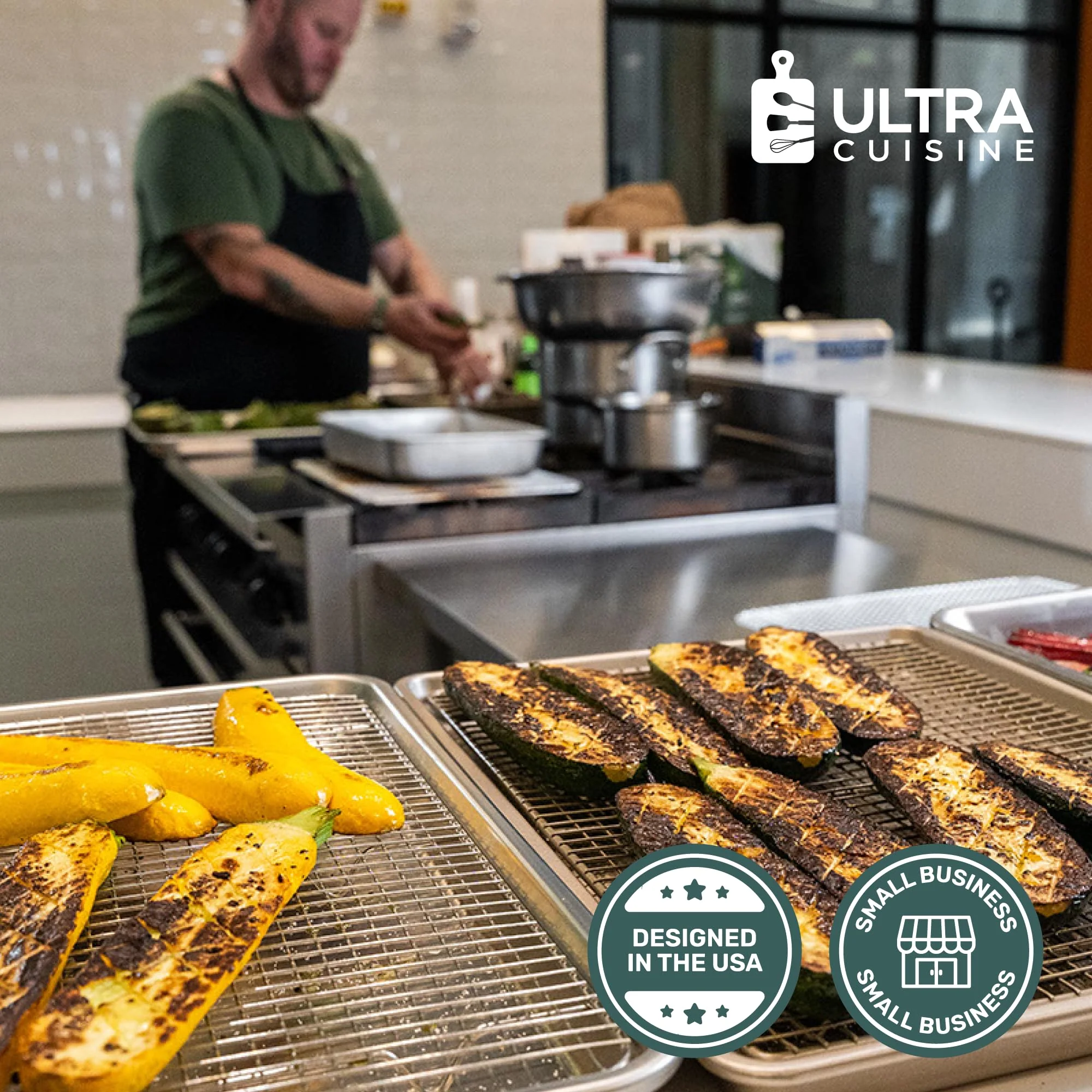Ultra Cuisine Oven-Safe, Dishwasher-Safe 100% Stainless Steel Cooling & Baking Rack Set - Tight-Wire Bake for Oven Cooking - Heavy Duty - 8.5x12 - Set of 2 - Small Quarter Sheet Pan Cooling Racks - Image 2