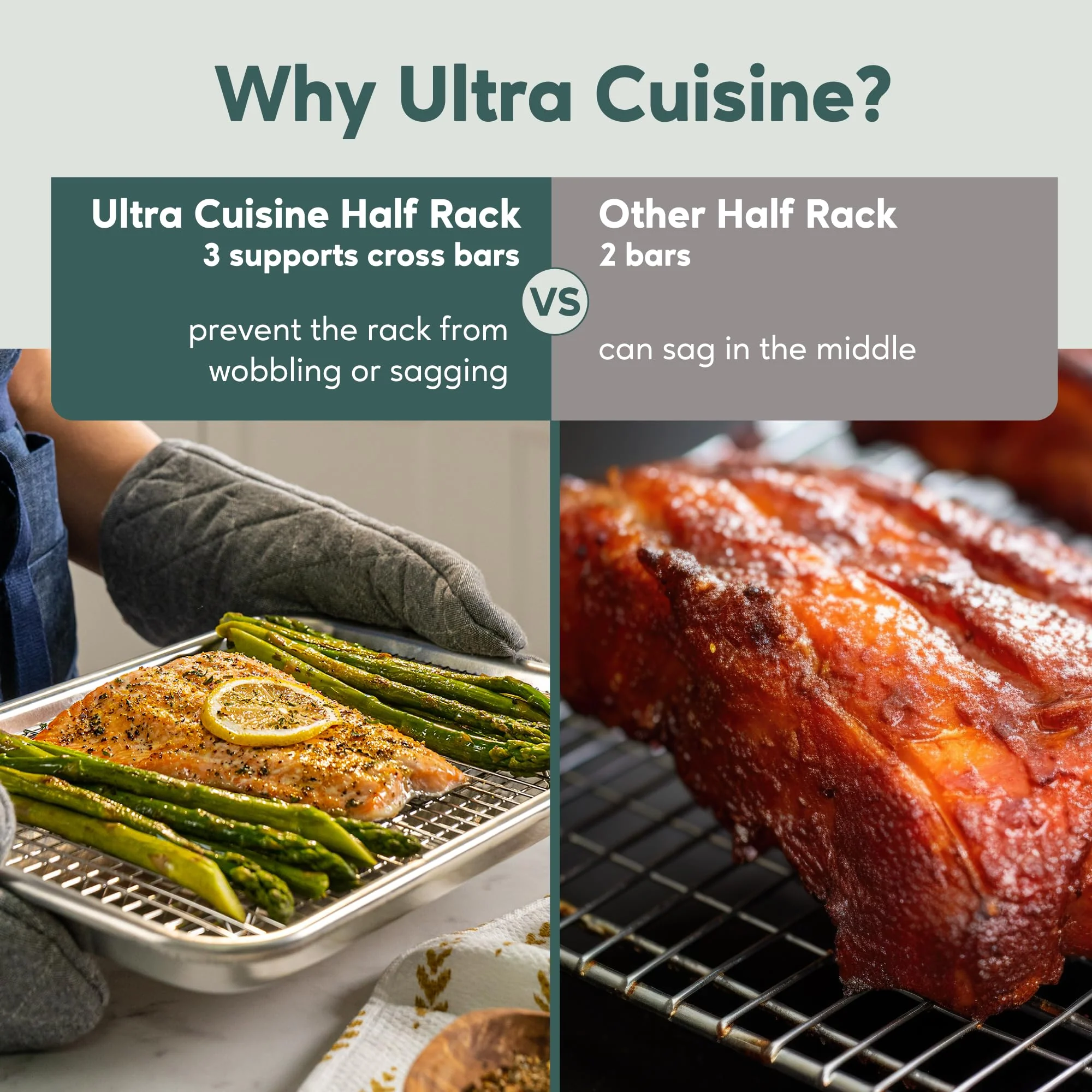 Ultra Cuisine Oven-Safe, Dishwasher-Safe 100% Stainless Steel Cooling & Baking Rack Set - Tight-Wire Bake for Oven Cooking - Heavy Duty - 8.5x12 - Set of 2 - Small Quarter Sheet Pan Cooling Racks - Image 5
