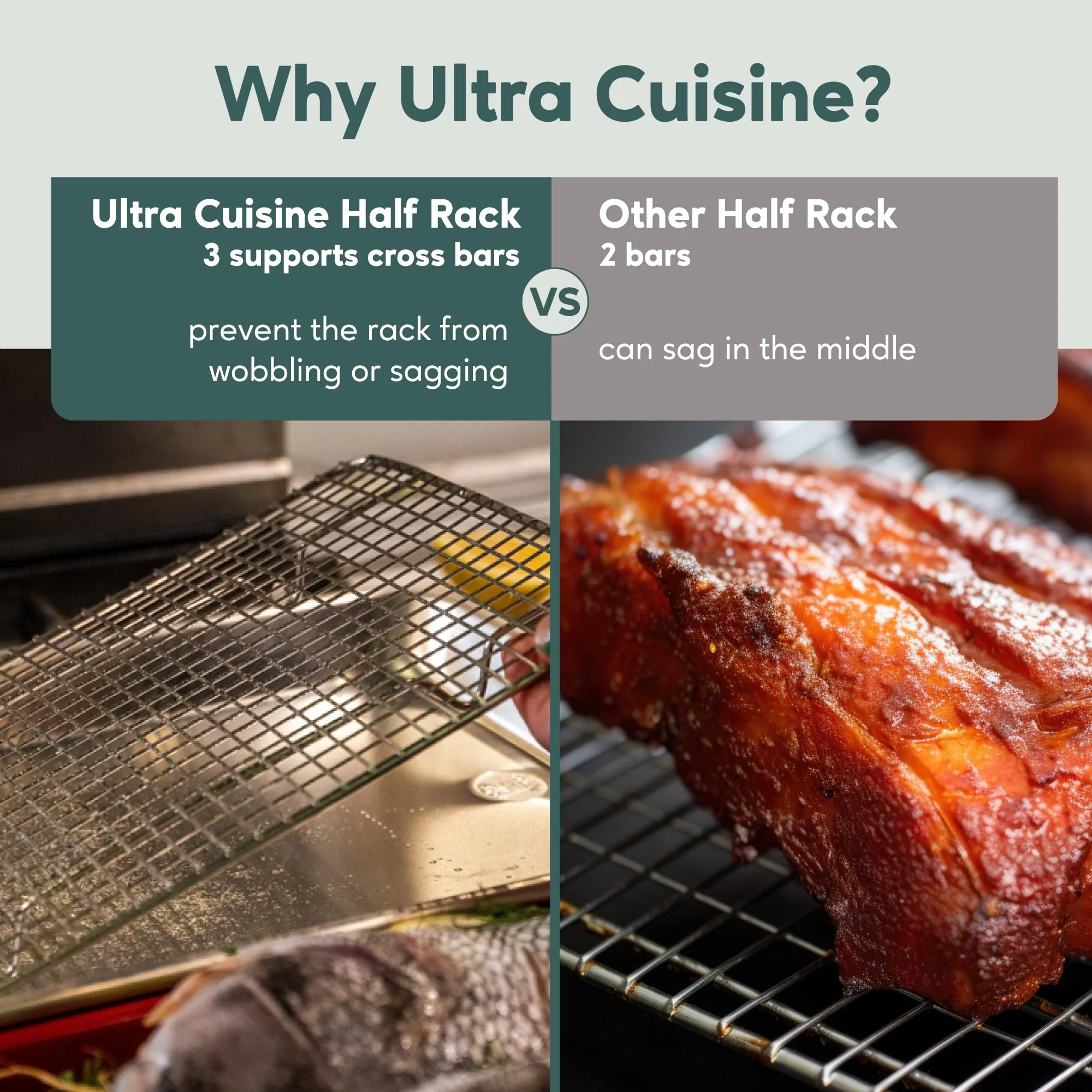 Ultra Cuisine Stainless Steel 8.5 x 12-inch Cooling and Baking Rack - Oven-Safe - Dishwasher-Safe - Heavy Duty - Tight Wire Bake for Oven Cooking - Quarter Sheet Pan - Ideal as Roasting Rack - Image 5
