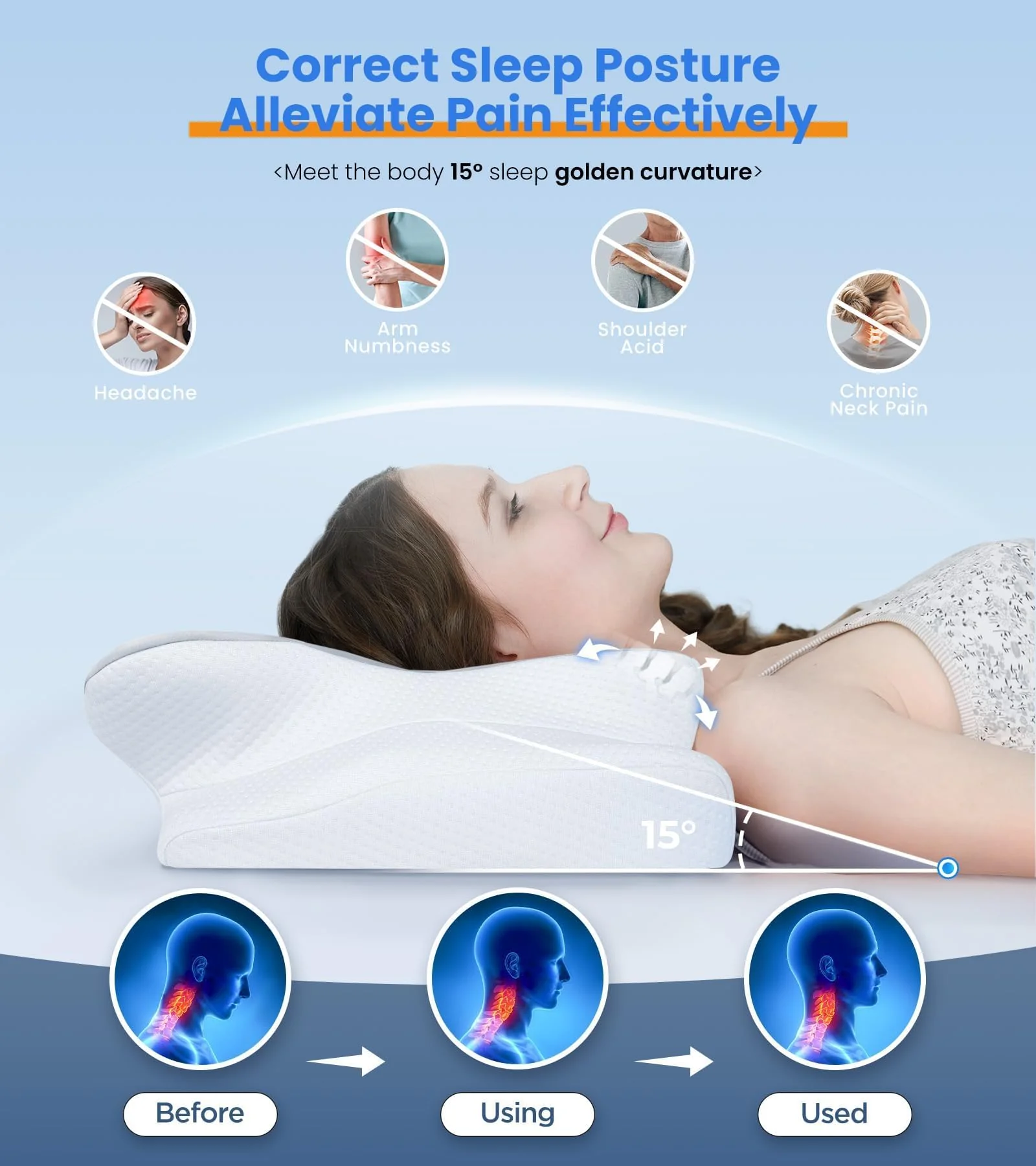 Ultra Pain Relief Cooling Pillow for Neck Support, Adjustable Cervical Pillow Cozy Sleeping, Odorless Ergonomic Contour Memory Foam Pillows, Orthopedic Bed Pillow for Side Back Stomach Sleeper - Image 3