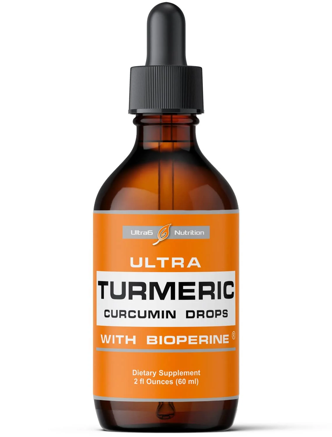 Ultra6 Nutrition Liquid Turmeric Curcumin Extract with Black Pepper - Turmeric Drops with Bioperine - Easy-to-Take Supplements Made in USA (60ml)