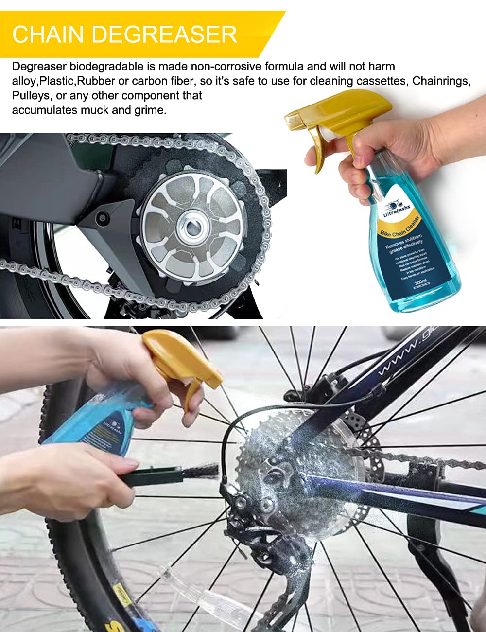 Ultrafashs Bike Cleaner kit,Perfect kit to Clean/Protect/Lube Bicycle,with Chain Scrubber,Cleaning Brush Tool,Wet Lubricant(2oz),Degreaser(10oz) - Image 5