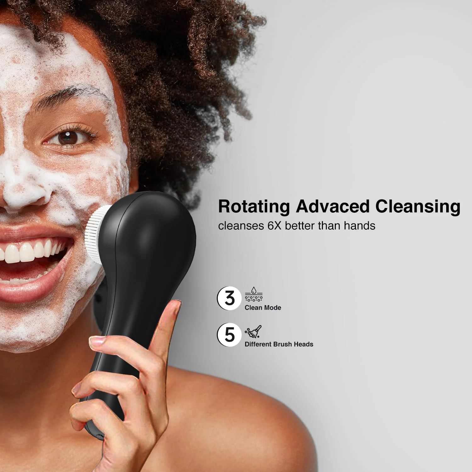 UMICKOO Face Scrubber Exfoliator,Facial Cleansing Brush Rechargeable IPX7 Waterproof with 5 Brush Heads,Electric Face Spin Brush for Exfoliating, Massaging and Deep Cleansing (Black+Gold) - Image 4