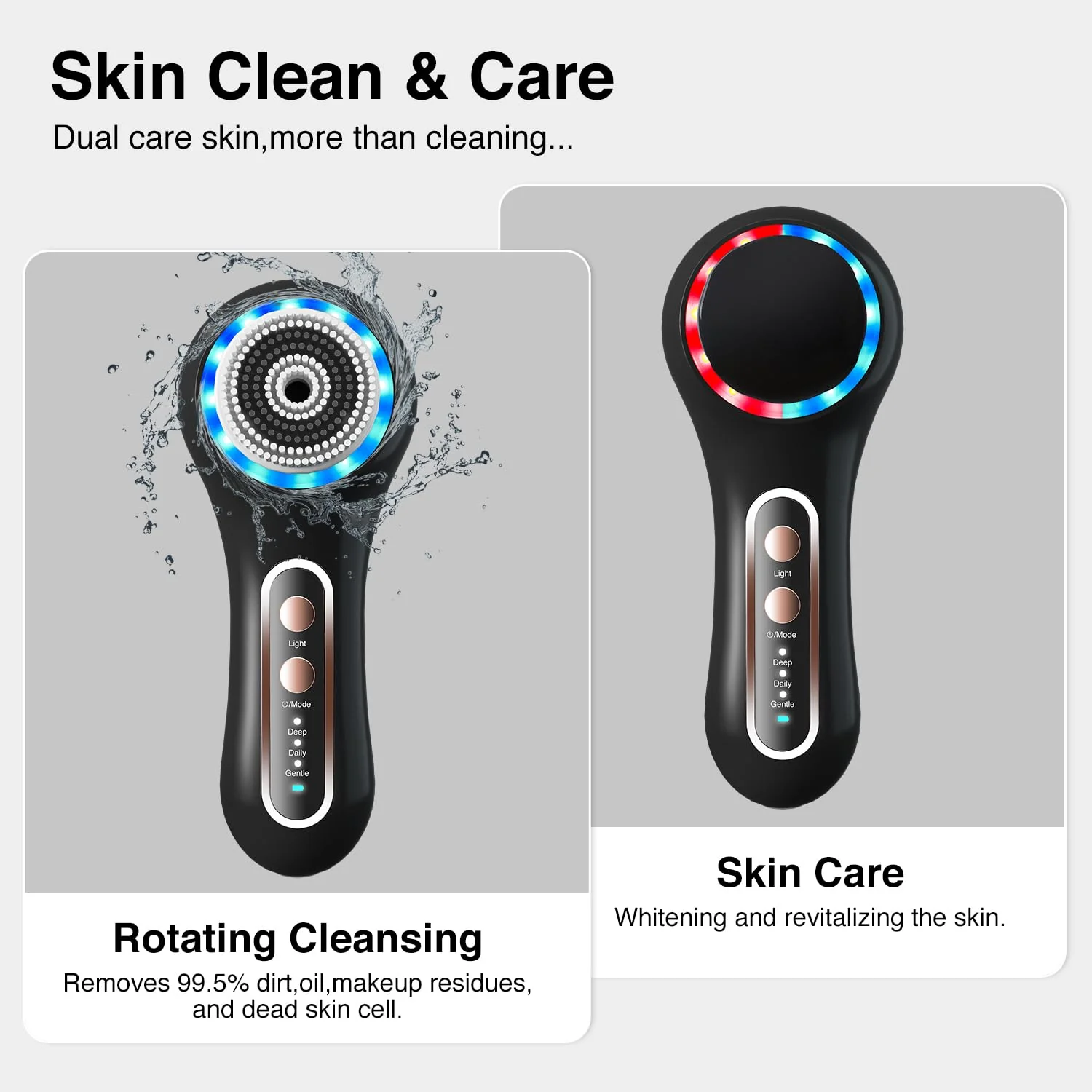 UMICKOO Face Scrubber Exfoliator,Facial Cleansing Brush Rechargeable IPX7 Waterproof with 5 Brush Heads,Electric Face Spin Brush for Exfoliating, Massaging and Deep Cleansing (Black+Gold) - Image 5