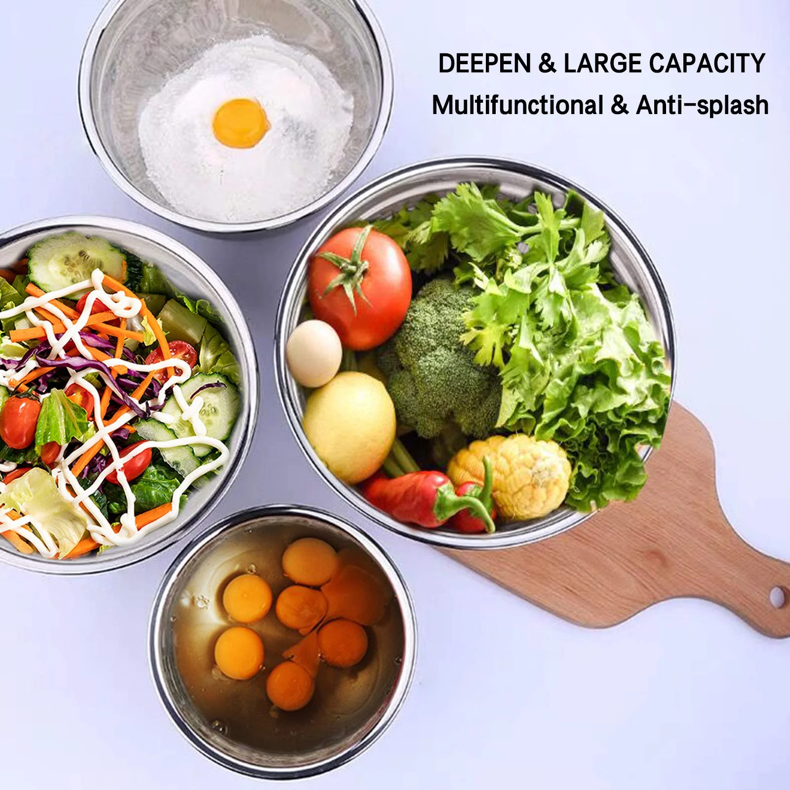 Umite Chef Mixing Bowls with Airtight Lids，6 piece Stainless Steel Metal Nesting Storage Bowls, Non-Slip Bottoms Size 7, 3.5, 2.5, 2.0,1.5, 1QT, Great for Mixing & Serving(Black) - Image 2
