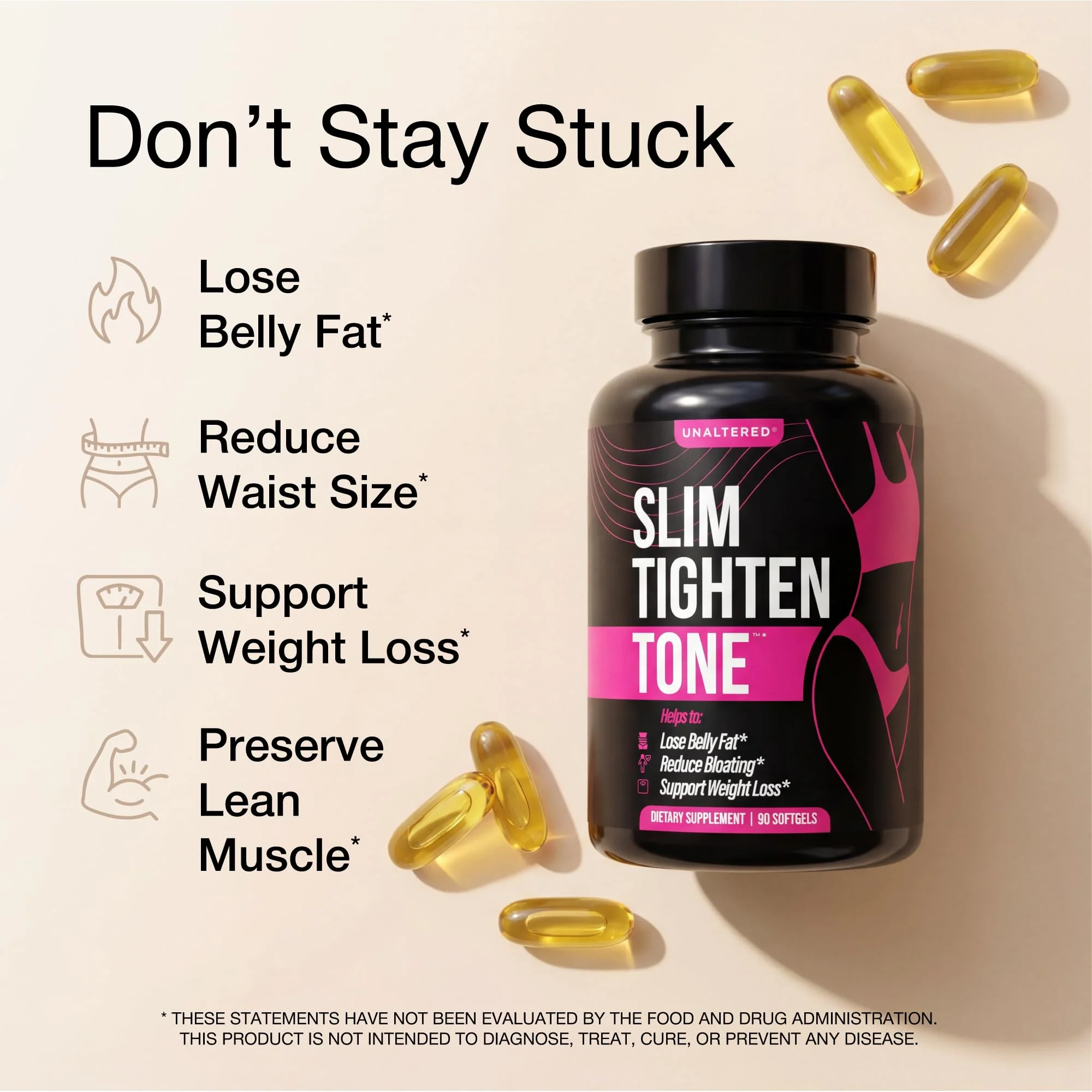 UNALTERED Belly Fat Burner for Women - Slim Waist, Lose Stomach Fat, Reduce Bloating - Natural Weight Loss Pills, Appetite Suppressant, & Metabolism Booster - 90 Capsules - Image 4