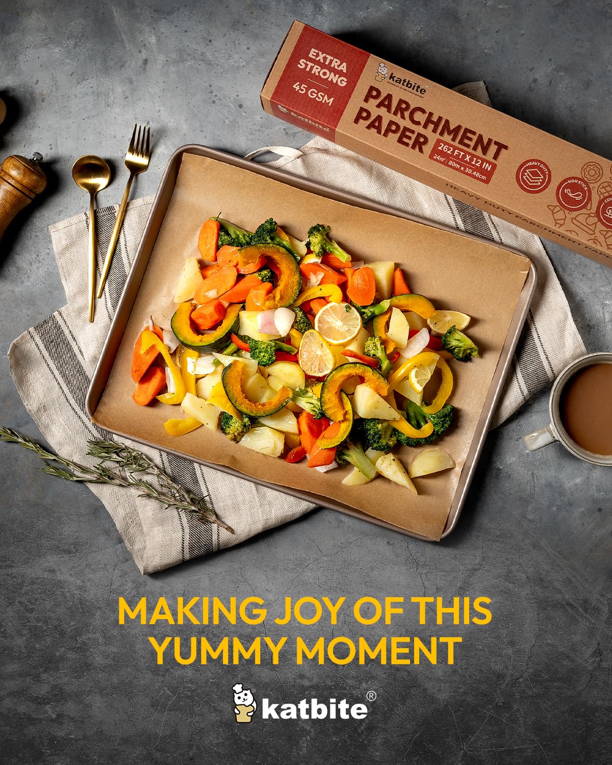 Unbleached Parchment Paper Roll for Baking 12in x 262ft, 260 Sq.Ft, Heavy Duty & Non-stick Baking Paper with Slide Cutter, Brown Parchment Paper for Cooking, Air Fryer, Steaming, Bread - Image 2