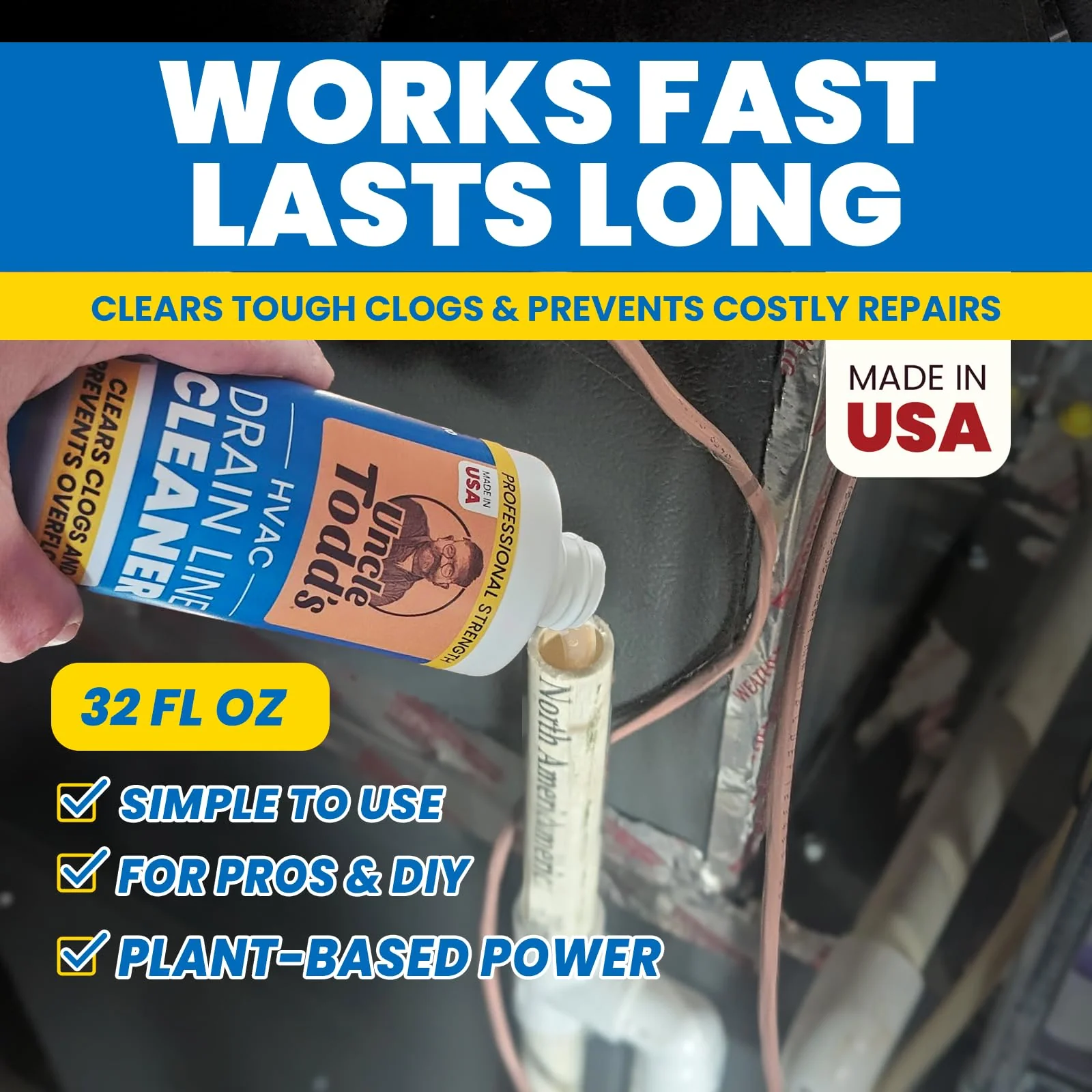 Uncle Todd's HVAC Drain Line Cleaner – 16 Months Supply Bleach-Free, Fast-Acting, Long-Lasting AC Drain Line Solution for Tough Clogs & Buildup - Image 6