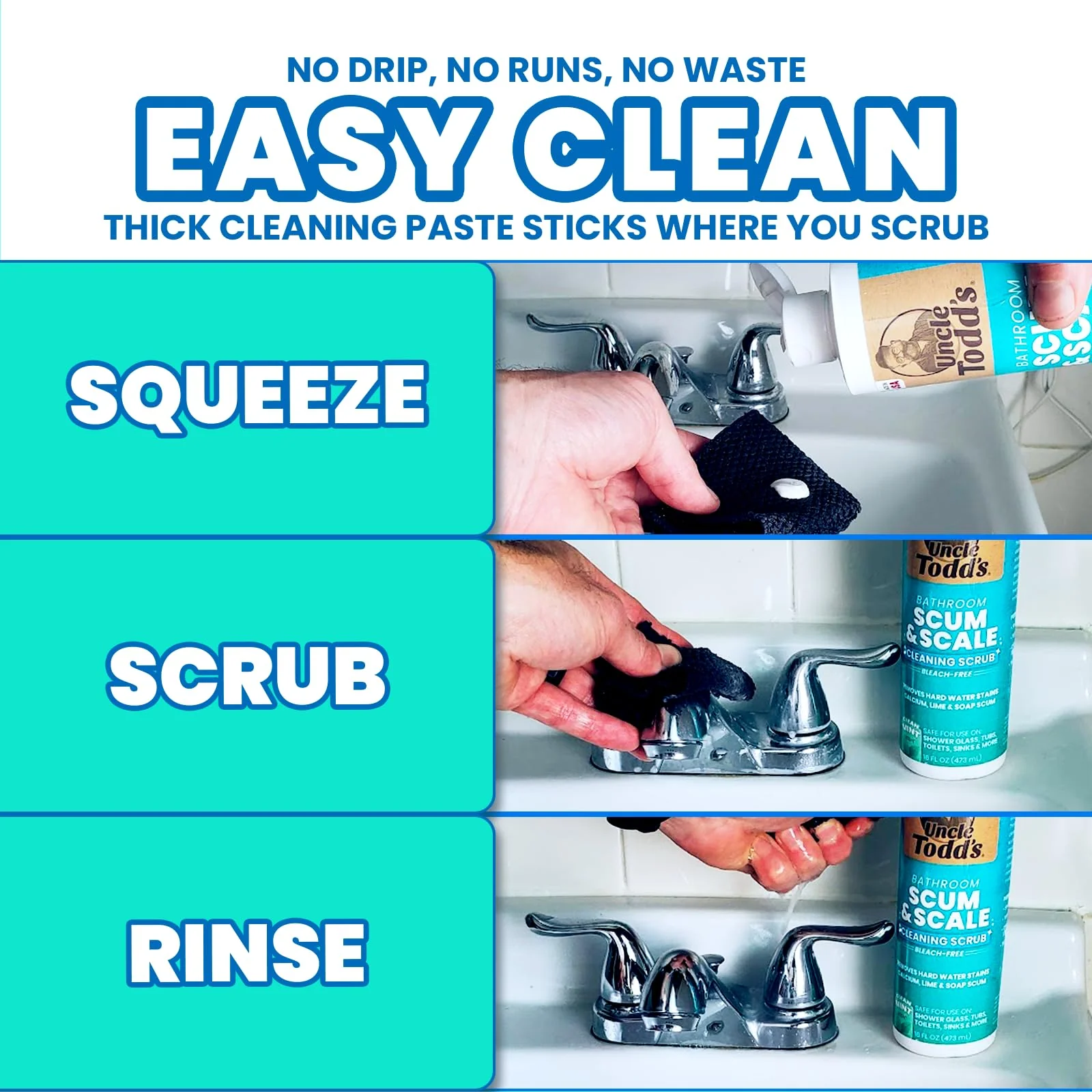 Uncle Todd's Scum & Scale Bathroom Cleaner Hard Water Stain & Soap Scum Remover – Bleach-Free, Heavy Duty Calcium Lime Rust Cleaner for Shower, Glass, Toilet, Tub & Sink – 16oz - Image 3