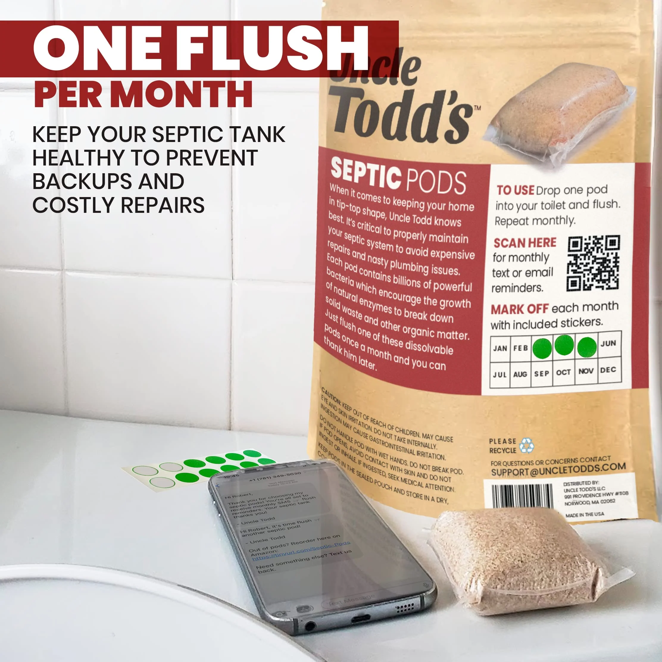 Uncle Todd's Septic Tank Treatment Pods - (12-Month Supply) - Powerful Enzyme & Live Bacteria Formula to Prevent Backups & Odor, Dissolvable Pods Safe for All Septic Systems - Image 4