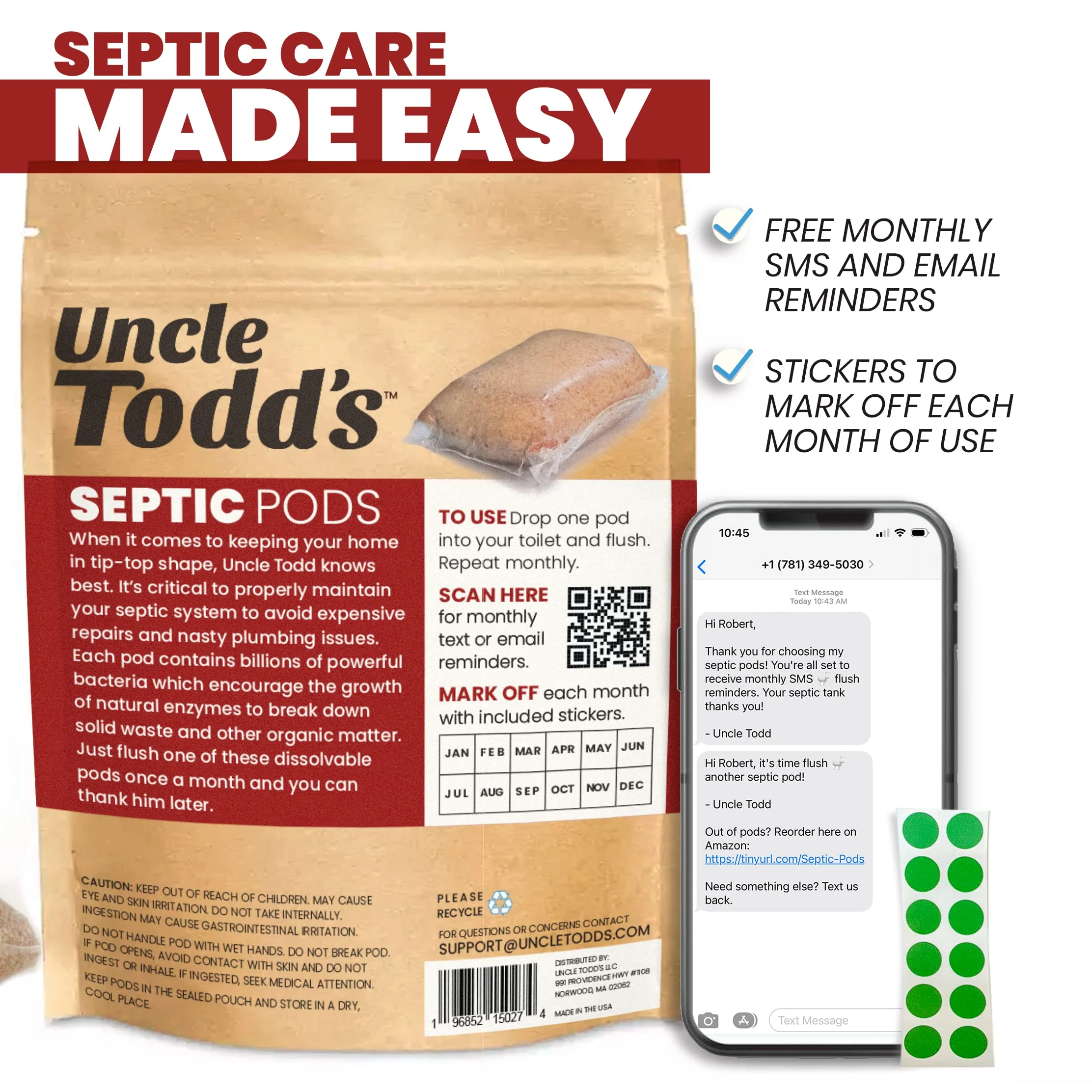 Uncle Todd's Septic Tank Treatment Pods - (12-Month Supply) - Powerful Enzyme & Live Bacteria Formula to Prevent Backups & Odor, Dissolvable Pods Safe for All Septic Systems - Image 6