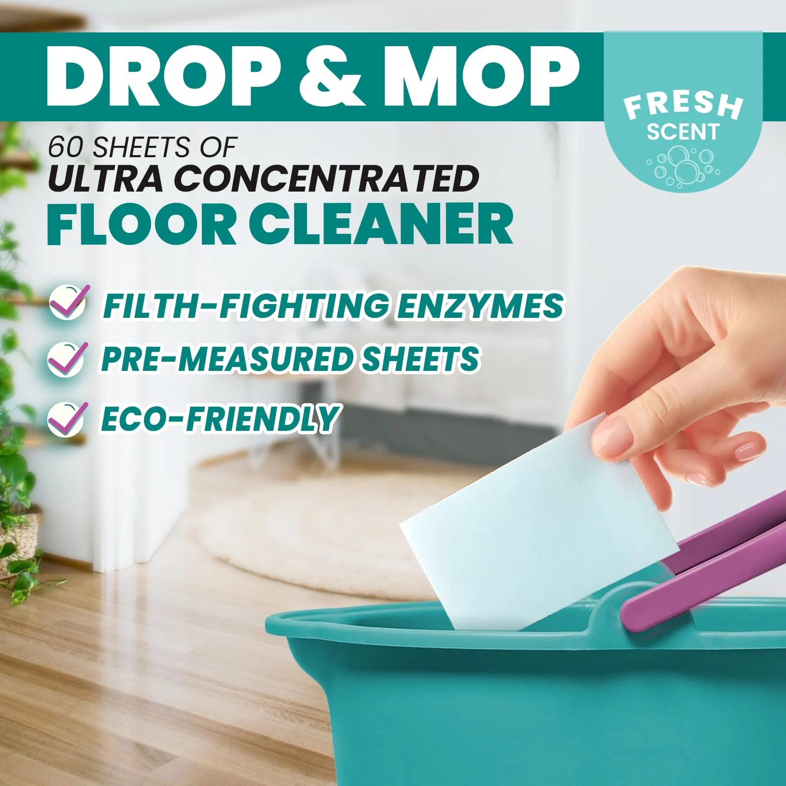 Uncle Todd's Ultra Concentrated Floor Cleaner For Mopping: 60 Natural, 100% Dissolvable Sheets for Mopping – Hardwood & Wood Floor Cleaner with Filth-Fighting Enzymes, Plastic-Free Packaging - Image 7