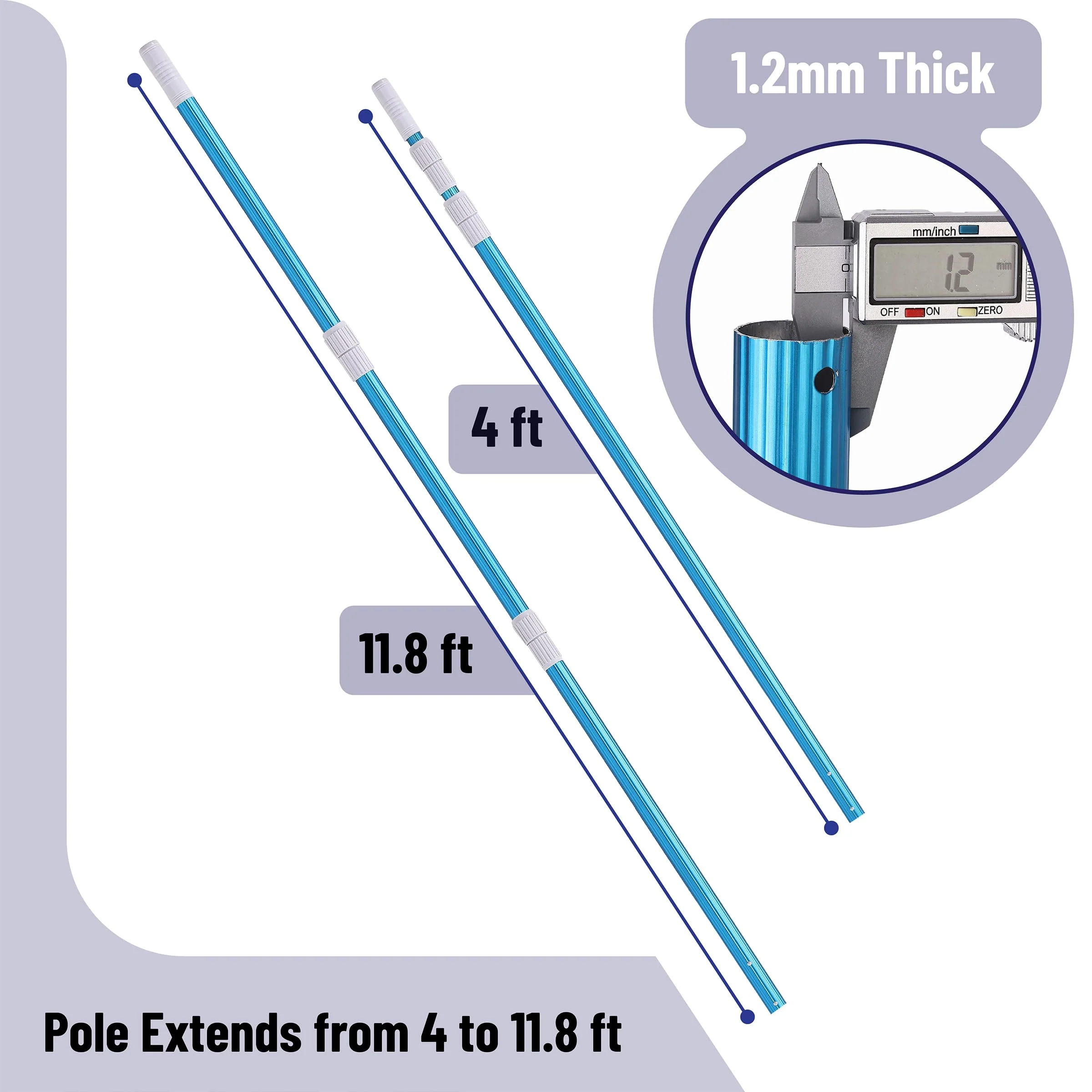 UNCO- Telescopic Pool Pole, 12Ft, Adjustable 3Piece Expandable Step-Up, Pool Brush Pole for Cleaning - Image 9
