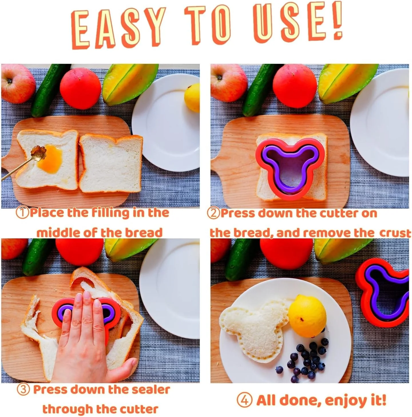 Uncrustable Maker, 12pcs Sandwich Cutter and Sealer sets, Uncrustable Sandwich Cutter, Decruster Sandwich Maker, Bread Cookie Cutters for Boys Girls Lunch & Bento Box (Dino Mouse Butterfly Unicorn) - Image 2