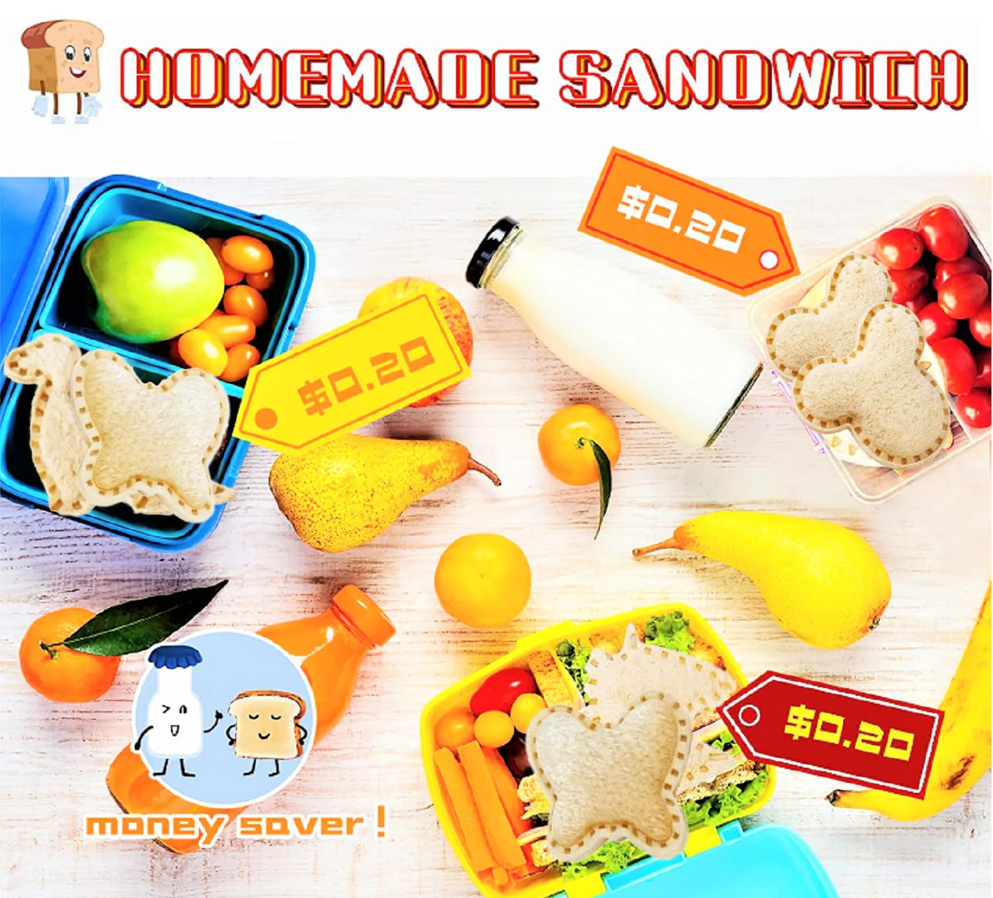 Uncrustable Maker, 12pcs Sandwich Cutter and Sealer sets, Uncrustable Sandwich Cutter, Decruster Sandwich Maker, Bread Cookie Cutters for Boys Girls Lunch & Bento Box (Dino Mouse Butterfly Unicorn) - Image 5