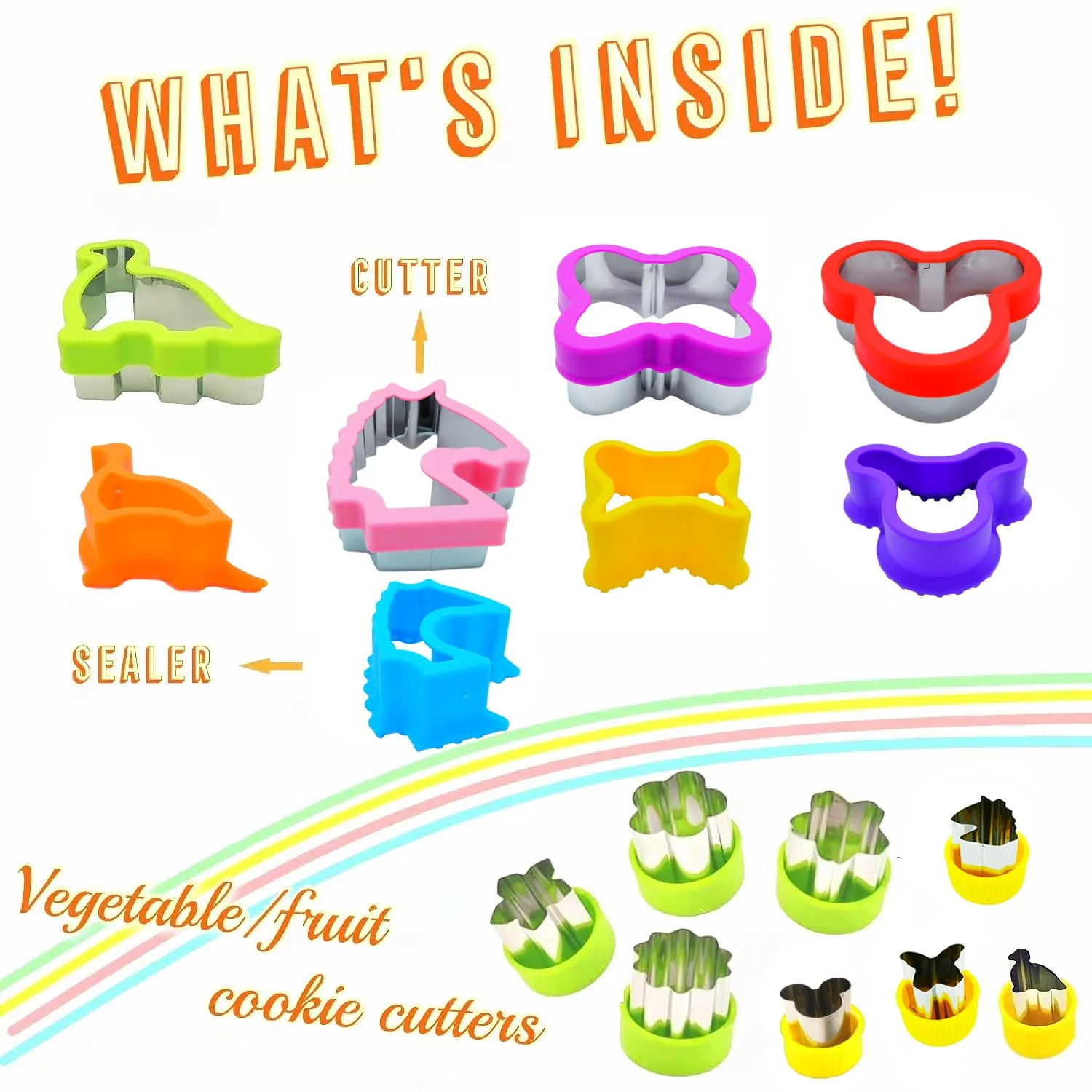 Uncrustable Maker, 12pcs Sandwich Cutter and Sealer sets, Uncrustable Sandwich Cutter, Decruster Sandwich Maker, Bread Cookie Cutters for Boys Girls Lunch & Bento Box (Dino Mouse Butterfly Unicorn) - Image 6