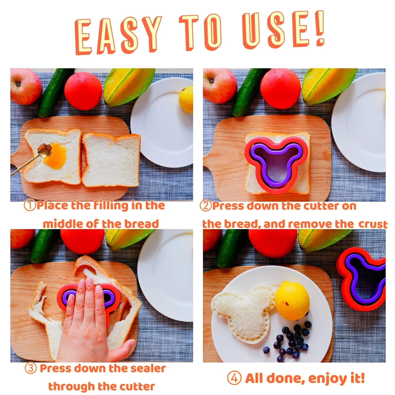 Uncrustable Sandwich Cutter, 12pcs Sandwich Cutter and Sealer sets, Uncrustable Maker, Crustless Sandwich Maker, Bread Cookie Cutters for Boys Girls Lunch & Bento Box (Dinosaur Heart Mouse Star) - Image 2