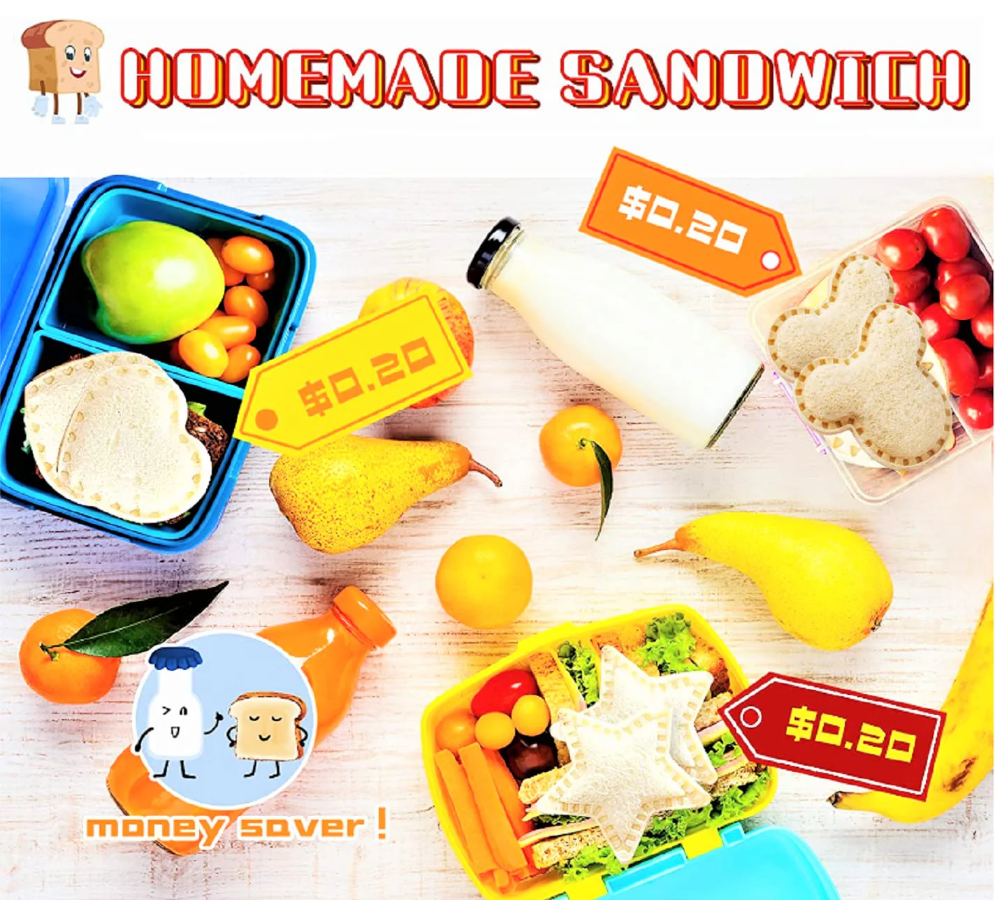 Uncrustable Sandwich Cutter, 12pcs Sandwich Cutter and Sealer sets, Uncrustable Maker, Crustless Sandwich Maker, Bread Cookie Cutters for Boys Girls Lunch & Bento Box (Dinosaur Heart Mouse Star) - Image 5