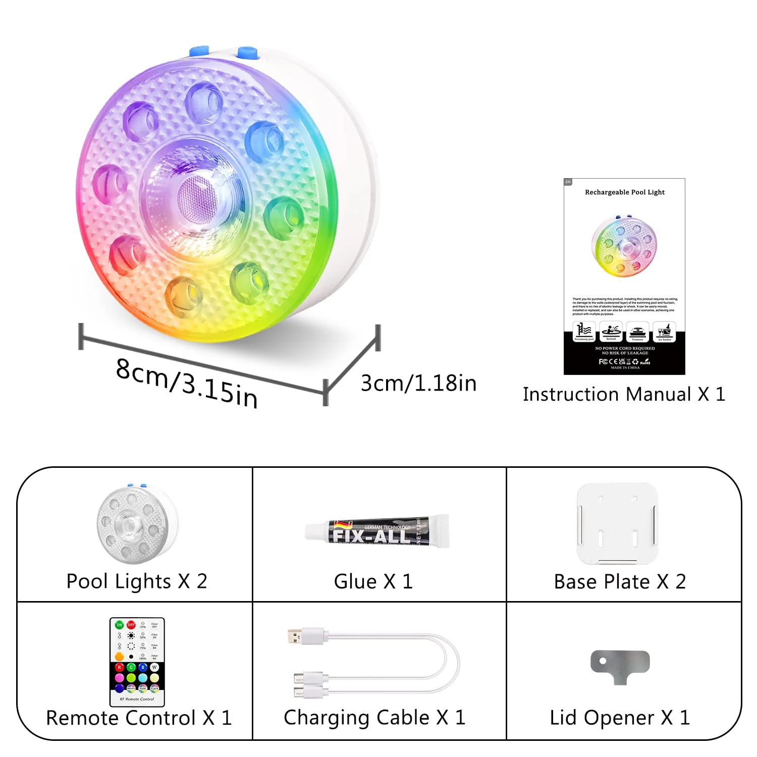 Underwater Pool Lights for Above Ground and Inground Swimming Pools with Remote Timer Off, Magnetic RGB Submersible LED Lights Rechargeable Spotlight 16 Colors 9-mode for Hot Tubs, Fountain -2Pack - Image 4