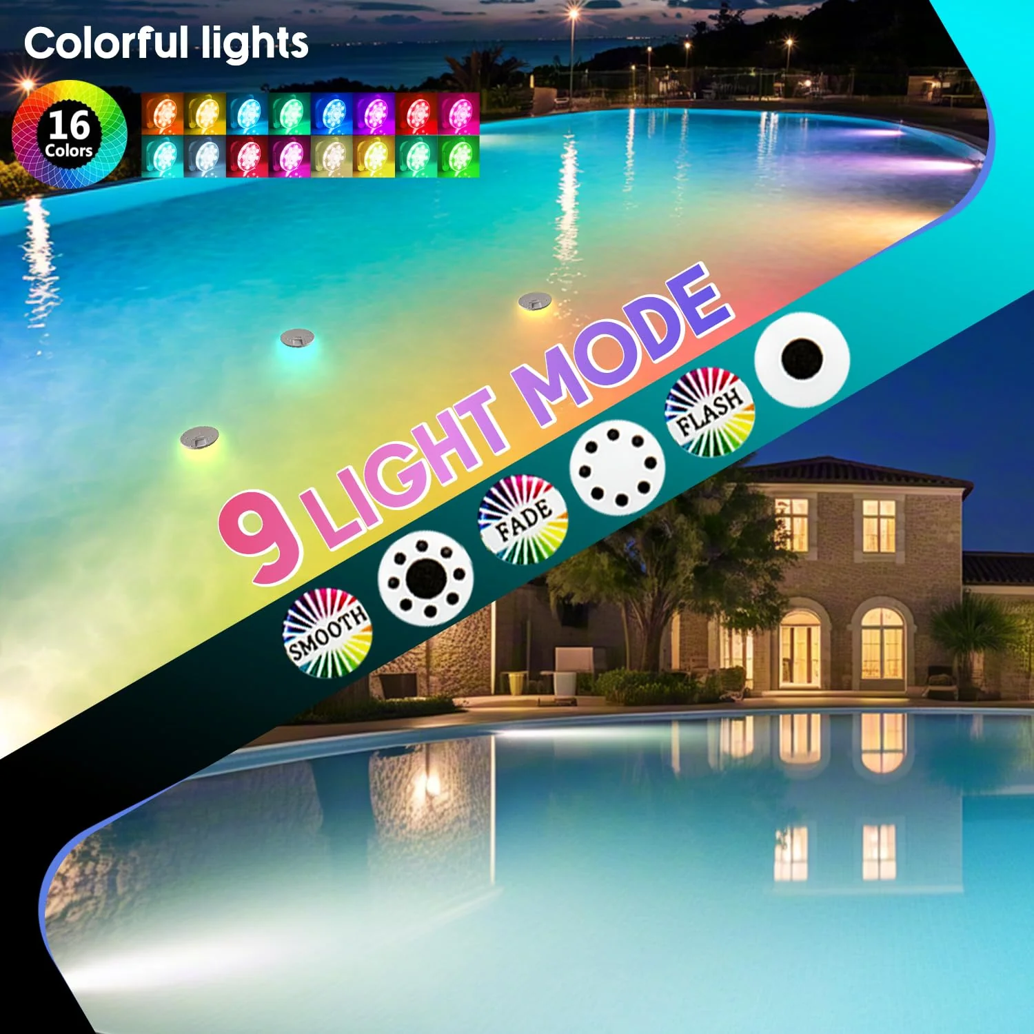 Underwater Pool Lights for Above Ground and Inground Swimming Pools with Remote Timer Off, Magnetic RGB Submersible LED Lights Rechargeable Spotlight 16 Colors 9-mode for Hot Tubs, Fountain -2Pack - Image 7