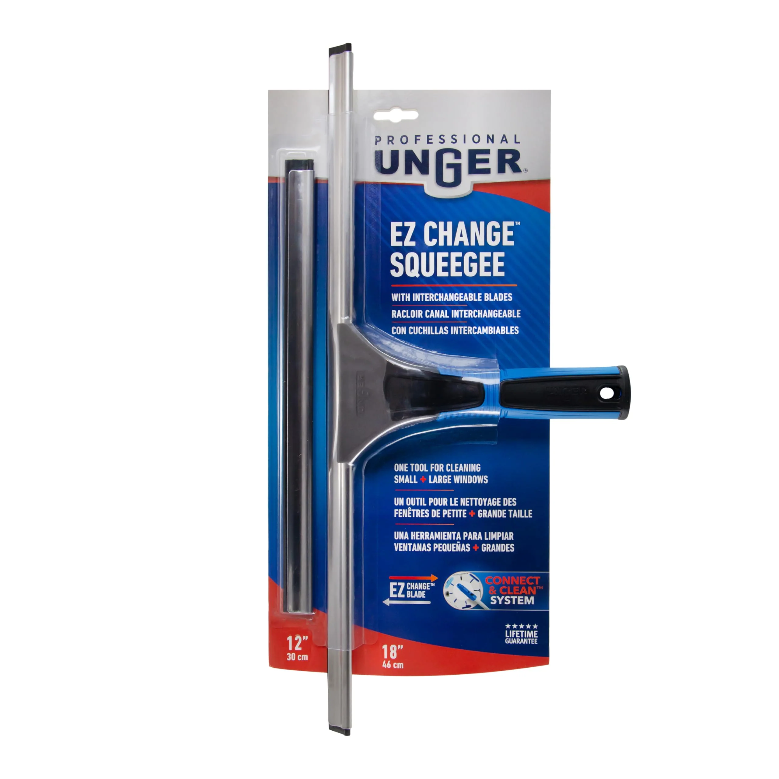 Unger Professional Connect and Clean 18” EZ Change Window and Glass Cleaning Squeegee, Large and Small Windows, Rubber Blade Tool for Streak-Free Results, Includes 12” Channel - Image 3