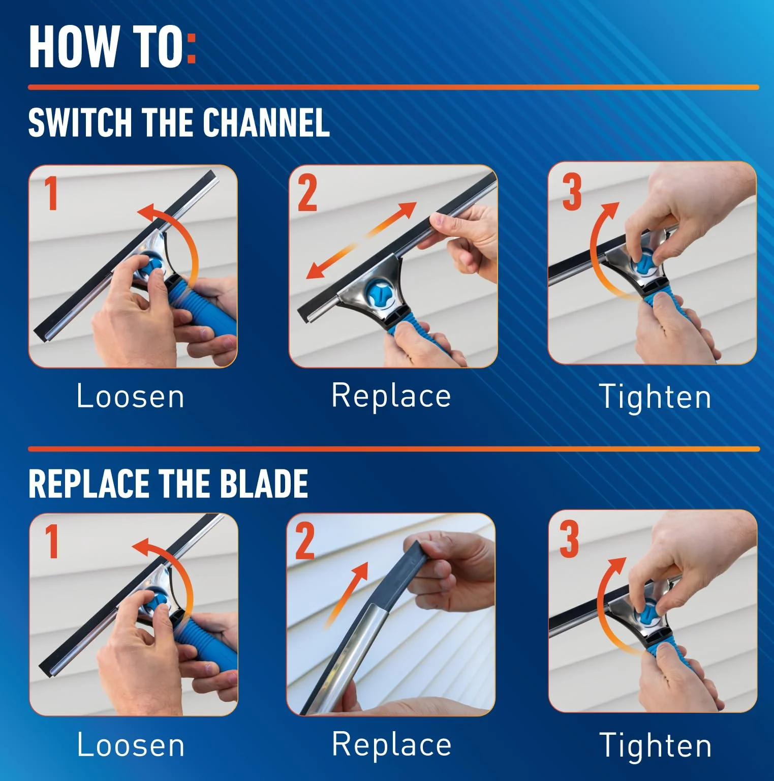 Unger Professional Connect and Clean 18” EZ Change Window and Glass Cleaning Squeegee, Large and Small Windows, Rubber Blade Tool for Streak-Free Results, Includes 12” Channel - Image 5