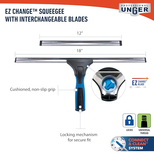 Unger Professional Connect and Clean 18” EZ Change Window and Glass Cleaning Squeegee, Large and Small Windows, Rubber Blade Tool for Streak-Free Results, Includes 12” Channel - Image 7