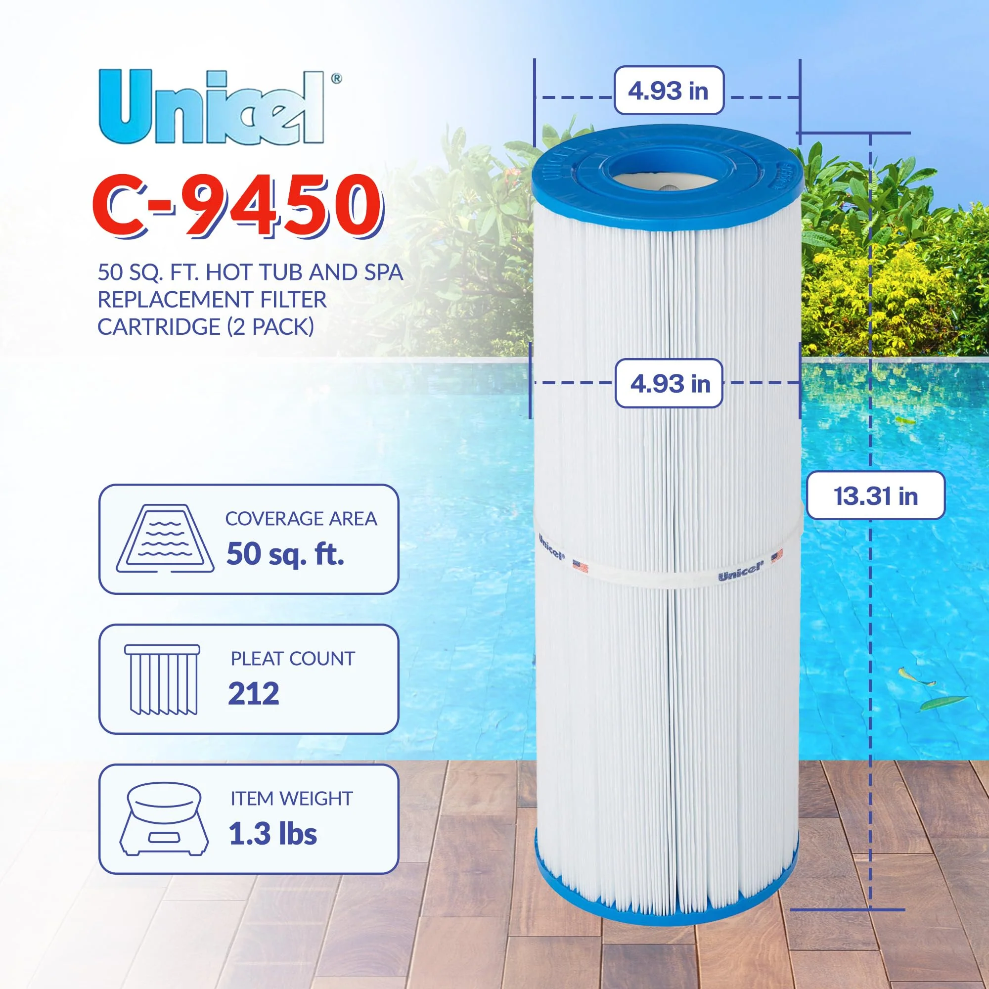 Unicel C-4950 50 Square Foot Media Replacement Pool Hot Tub Spa Filter Cartridge with 212 Pleats (2 Pack) - Image 7