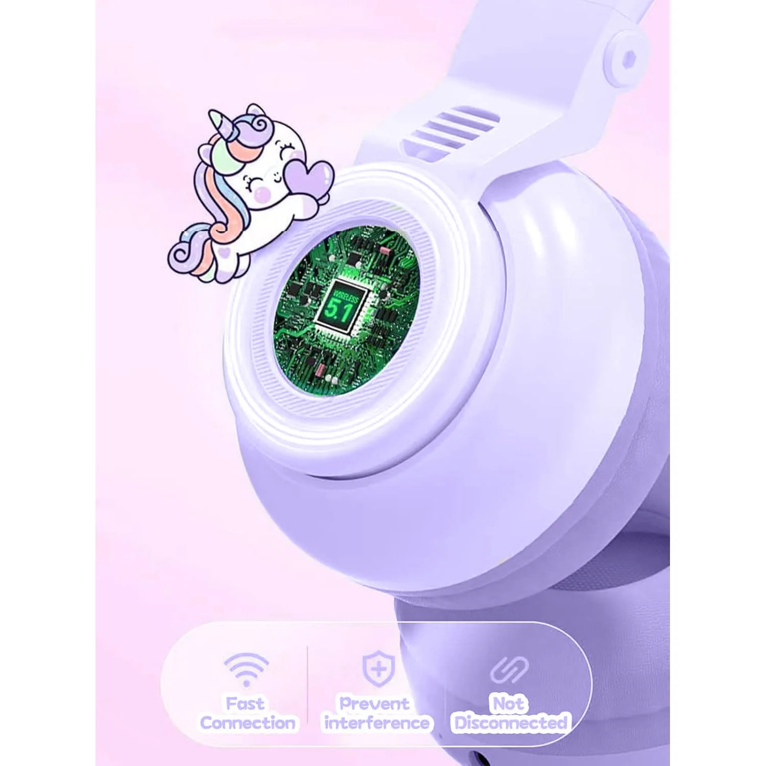 Unicorn Kids' Bluetooth Headphones,Foldable Wireless Headphones for Children with Cable and Microphone Earphones Volume Control,Unicorn-Inspired Gift Design for Birthday Gift & Christmas (purple) - Image 6