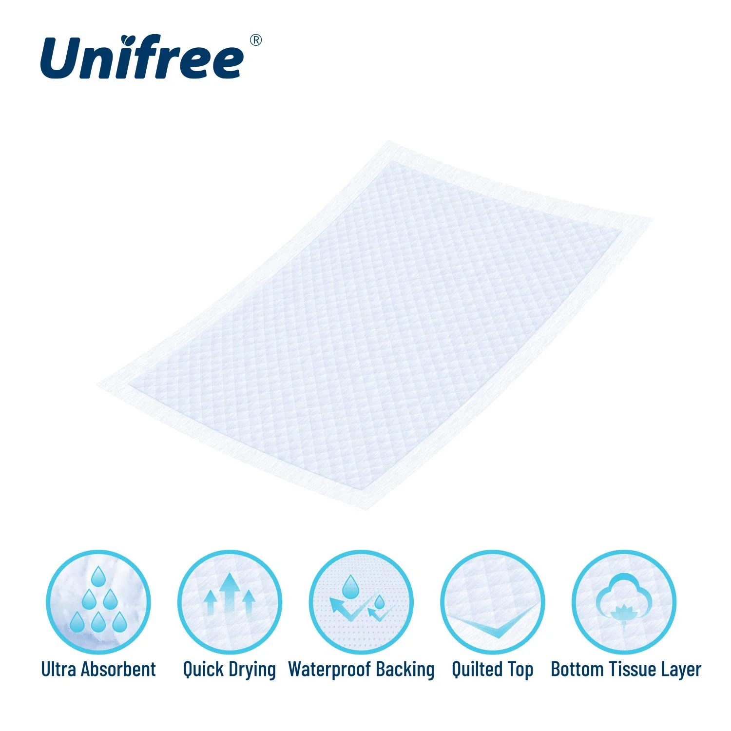 Unifree Disposable Underpad, Bed Pads, Incontinence Pad, Super Absorbent, 100 Count, Blue (M 24x24 Inch) - Image 2