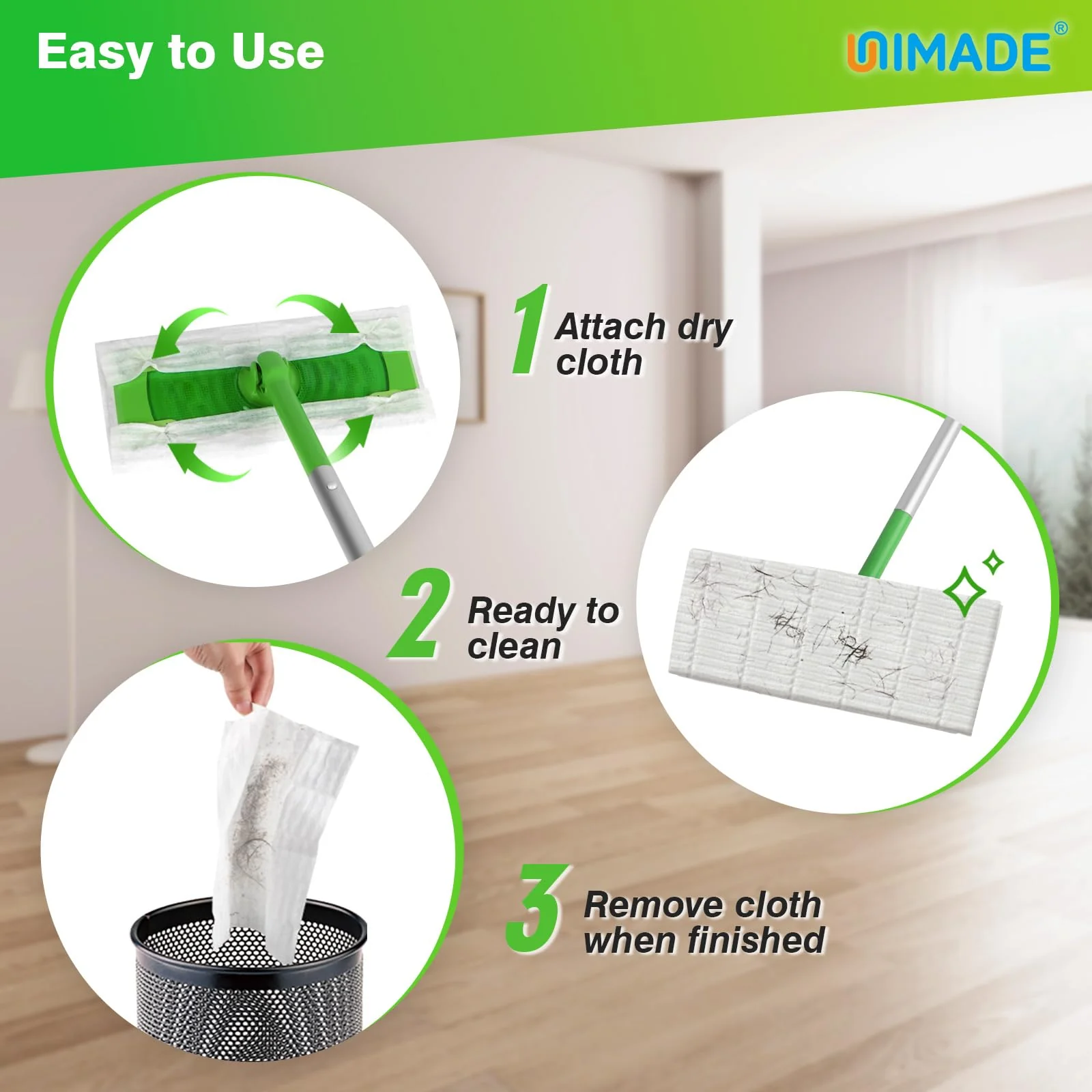 UNIMADE Dry Sweeping Cloths, 180 Count Mop Refill Compatible with Swiffer Sweeper - Disposable Duster Refills Mops for Cleaning Hardwood Floor Dust - Image 6
